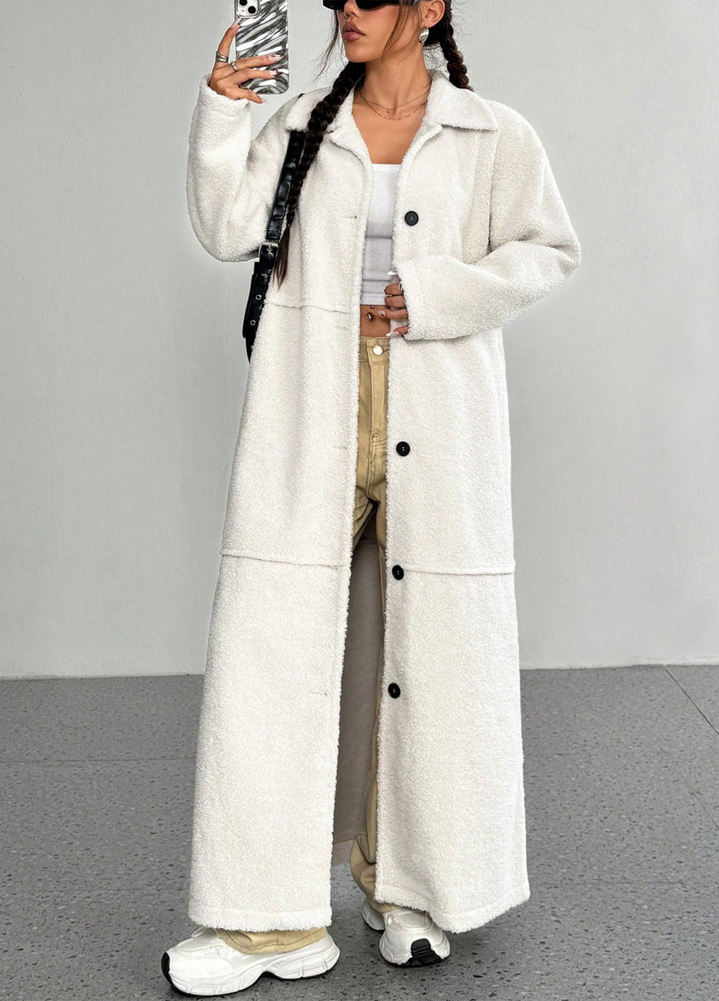 Кремовое зимнее Пальто однобортное SHEIN