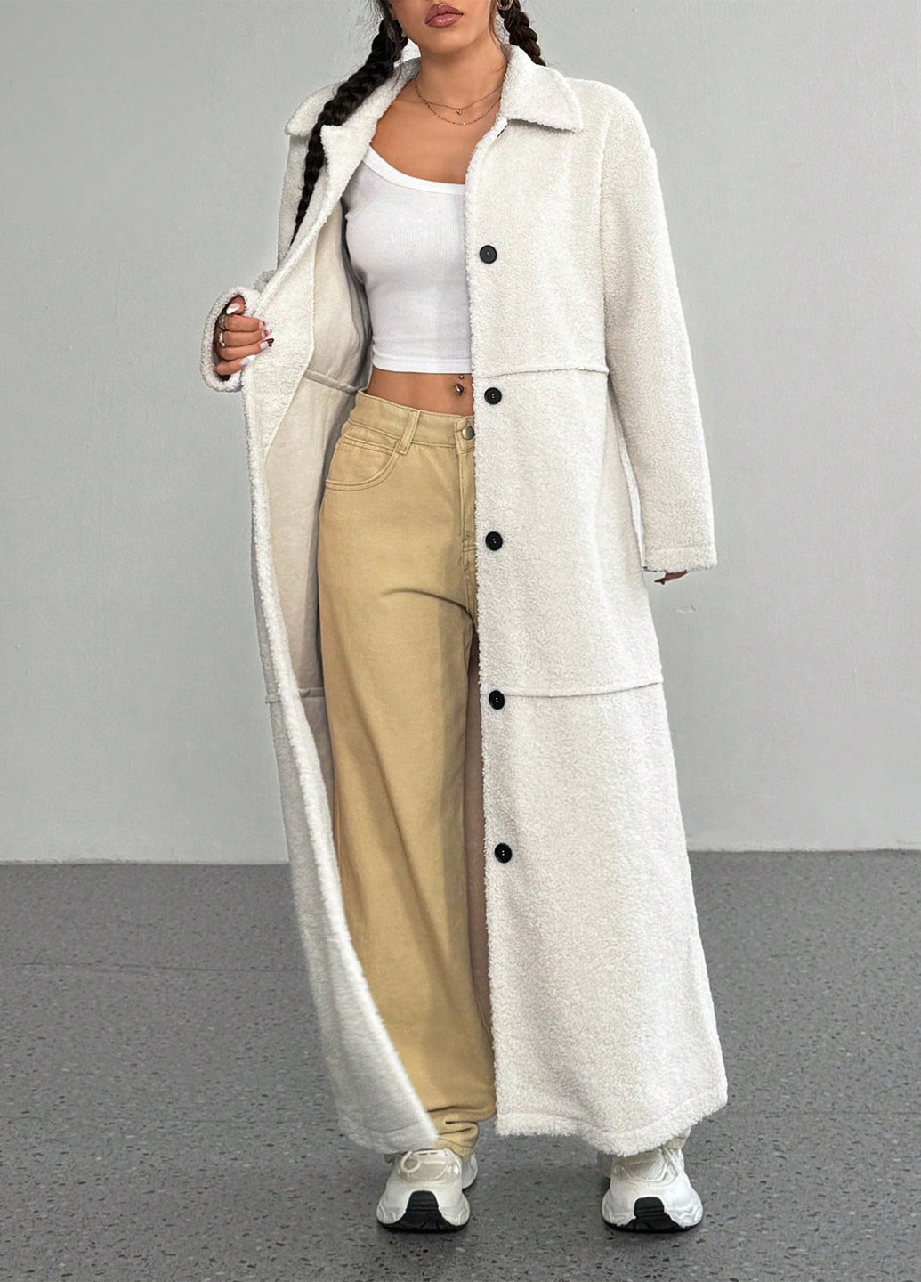 Кремовое зимнее Пальто однобортное SHEIN