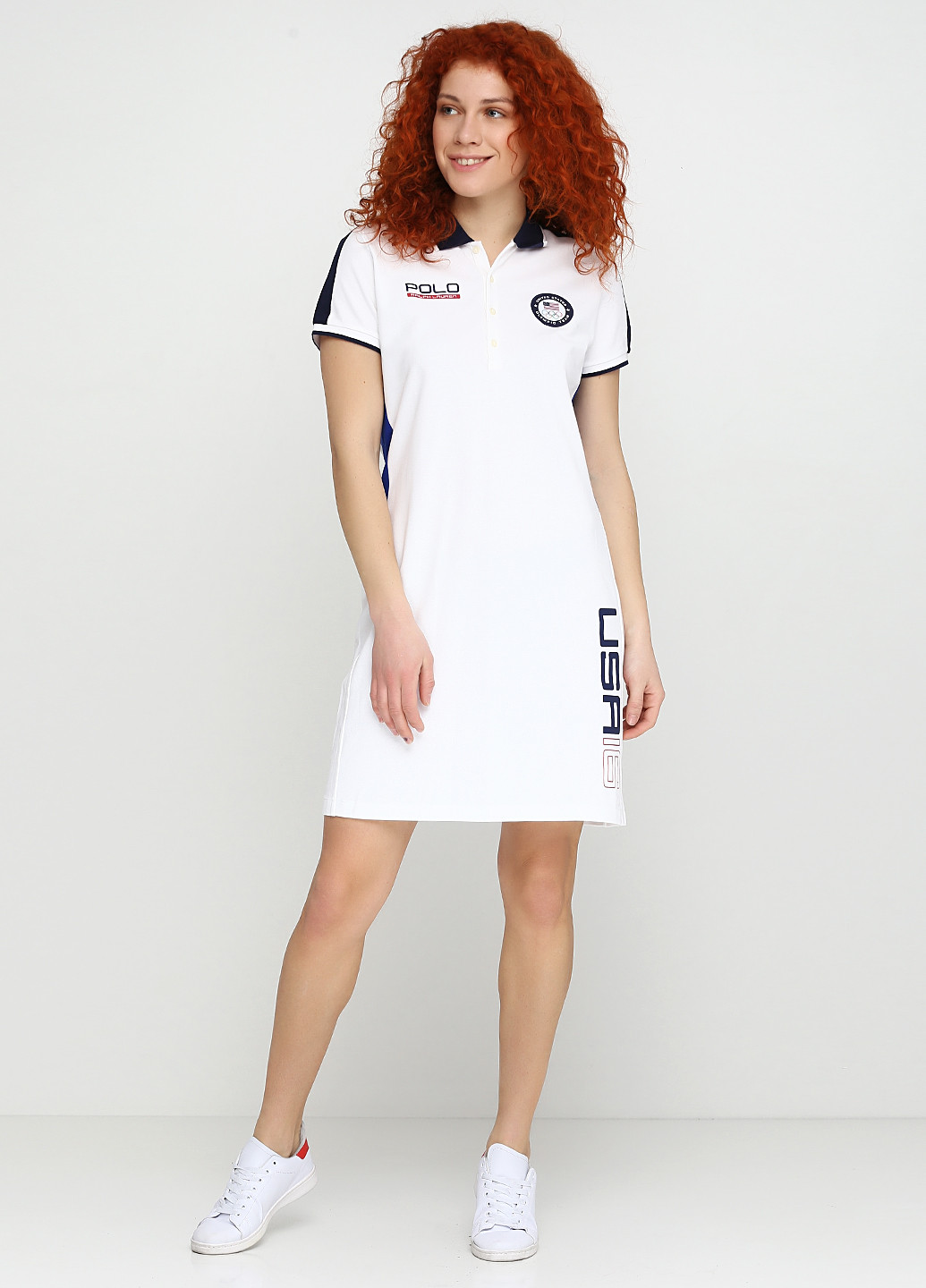 Белое спортивное платье короткое Ralph Lauren с логотипом