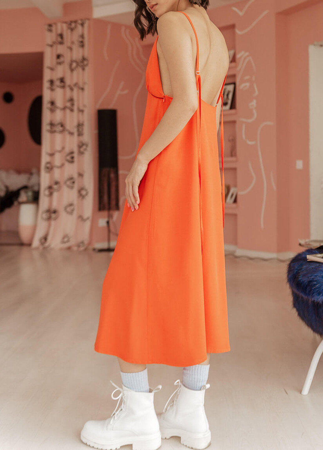 Оранжевое кэжуал платье платье-комбинация WKMF однотонное