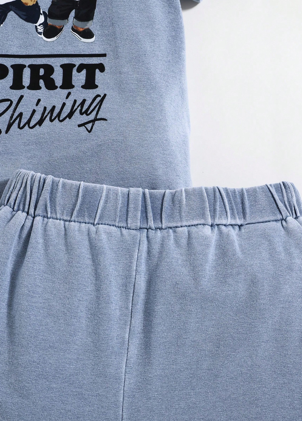 Серо-голубой летний костюм (футболка, шорты) с шортами SHEIN