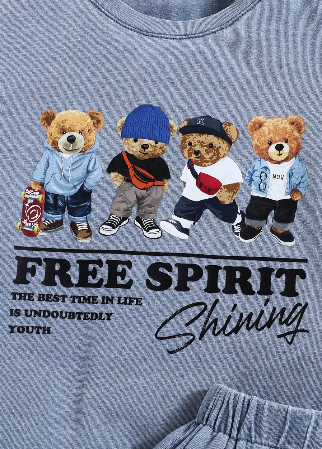 Серо-голубой летний костюм (футболка, шорты) с шортами SHEIN