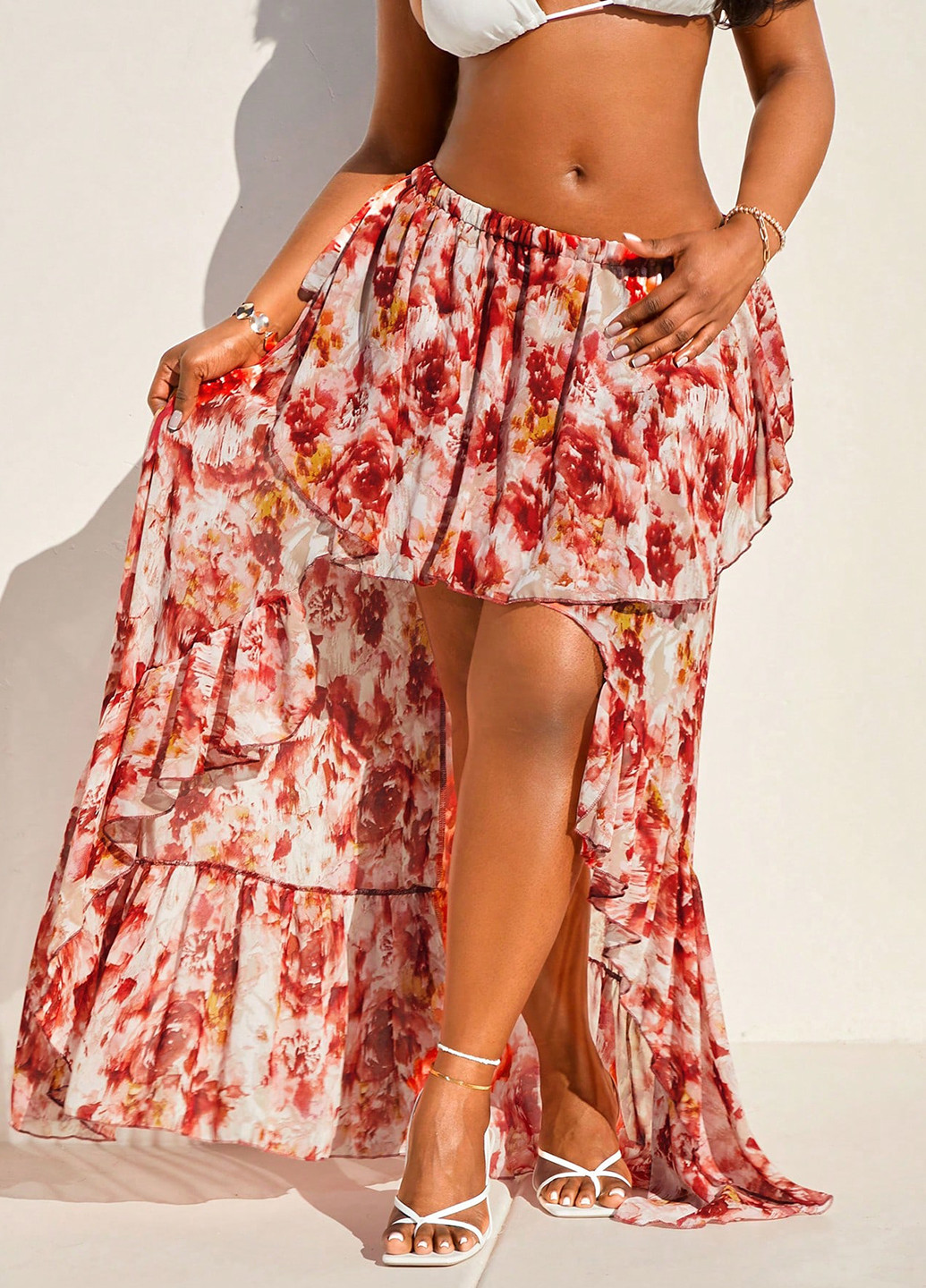 Разноцветная коктейльный цветочной расцветки юбка SHEIN а-силуэта (трапеция)