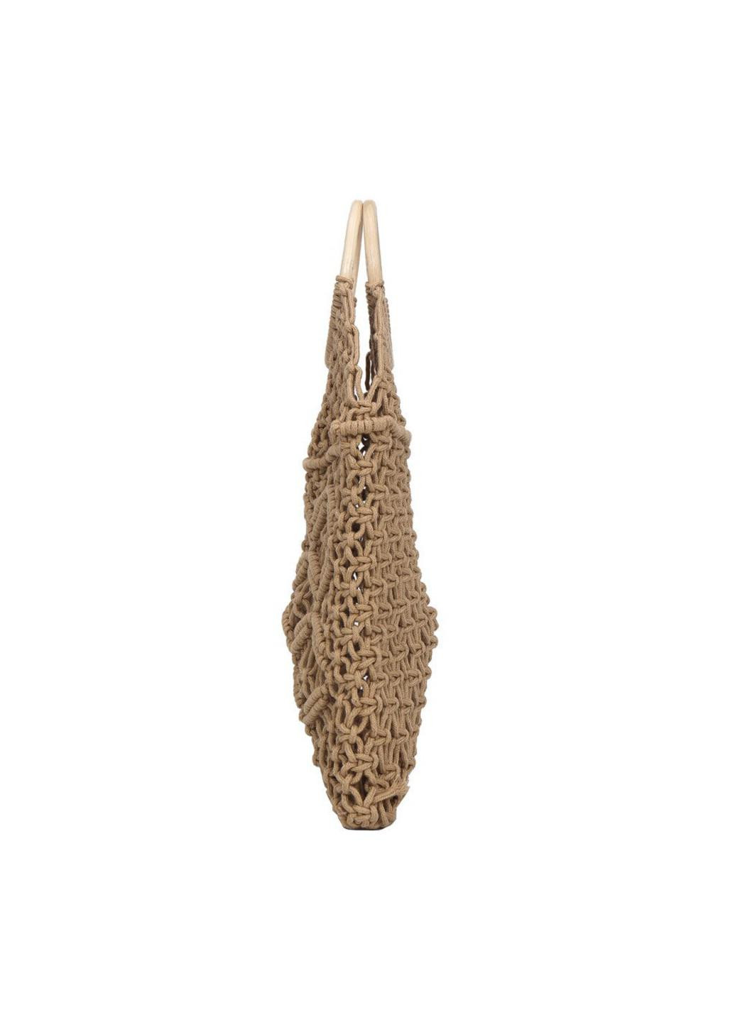 Авоська плетена з канатів з круглою дерев’яною ручкою, бежева (la2-57498) No Brand авоська темно-бежева