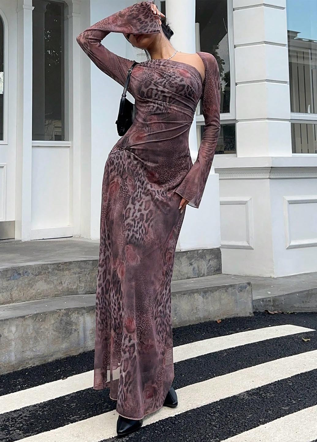 Комбінована кежуал сукня а-силует SHEIN з тваринним принтом