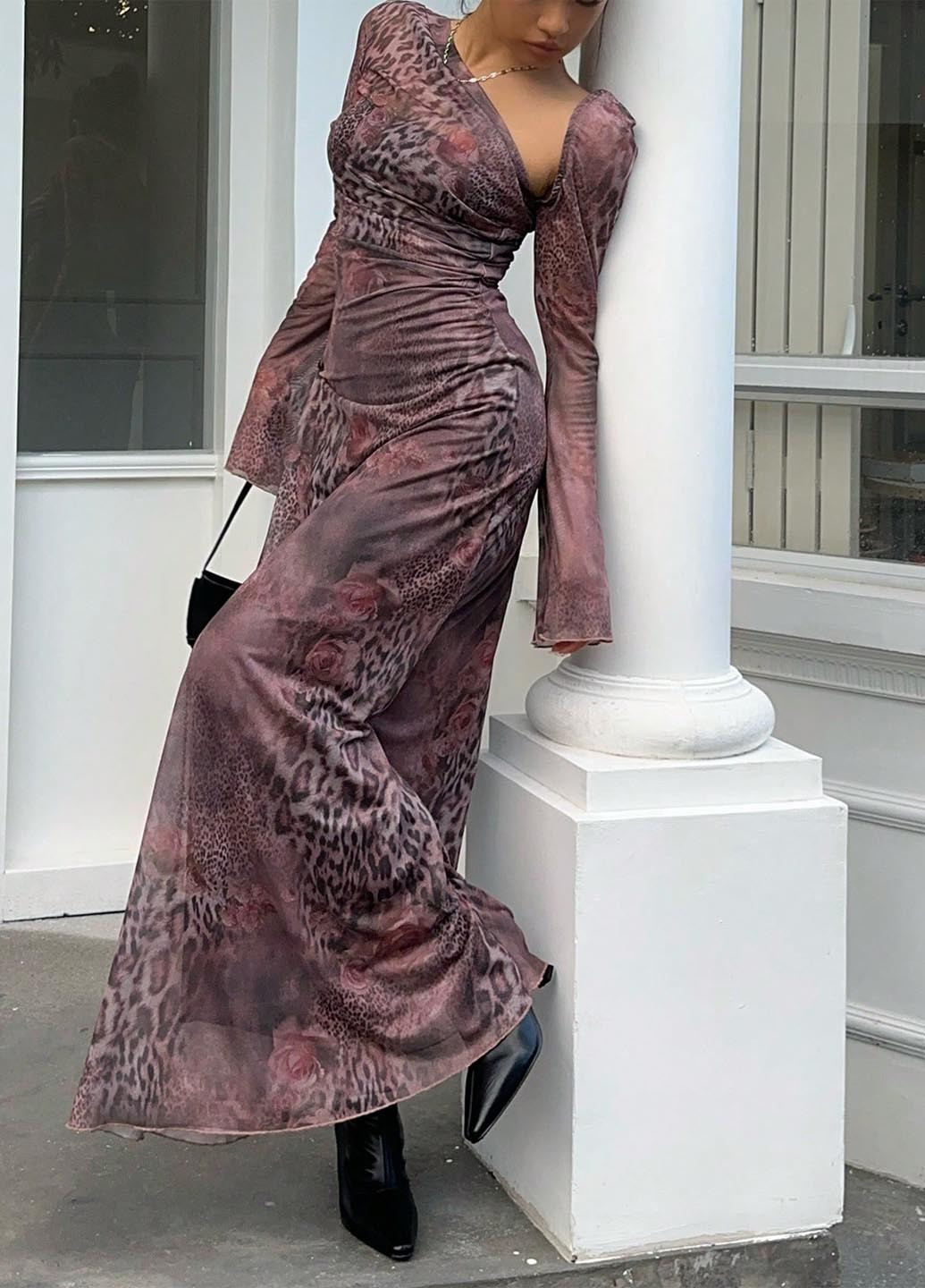 Комбінована кежуал сукня а-силует SHEIN з тваринним принтом