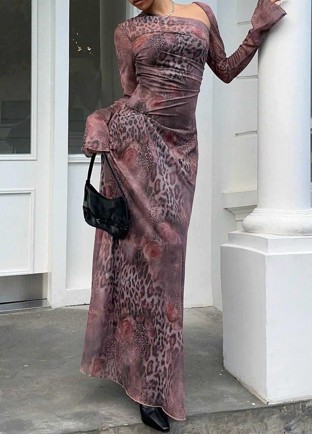 Комбінована кежуал сукня а-силует SHEIN з тваринним принтом