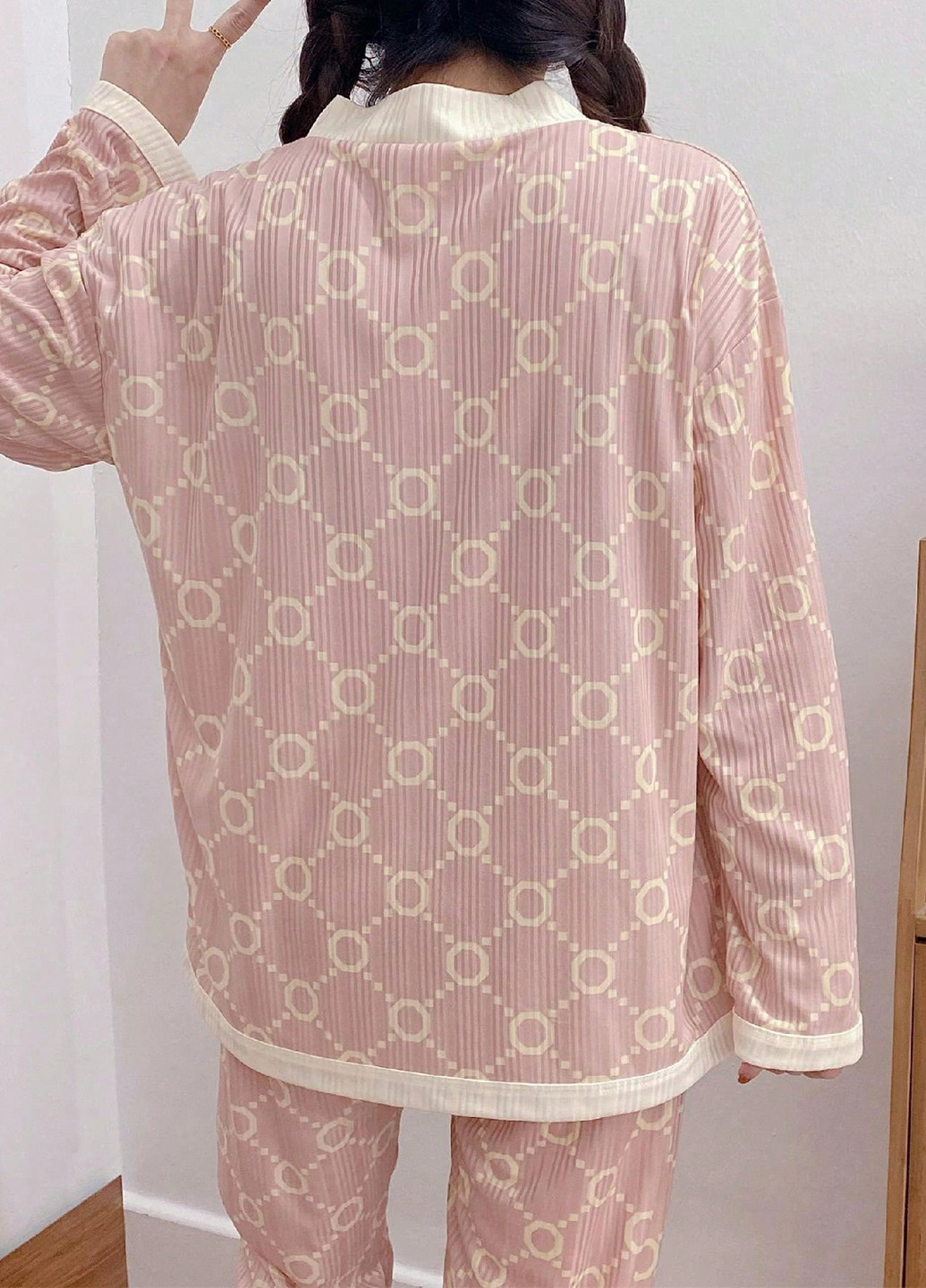 Розовая всесезон пижама (рубашка, брюки) рубашка + брюки SHEIN