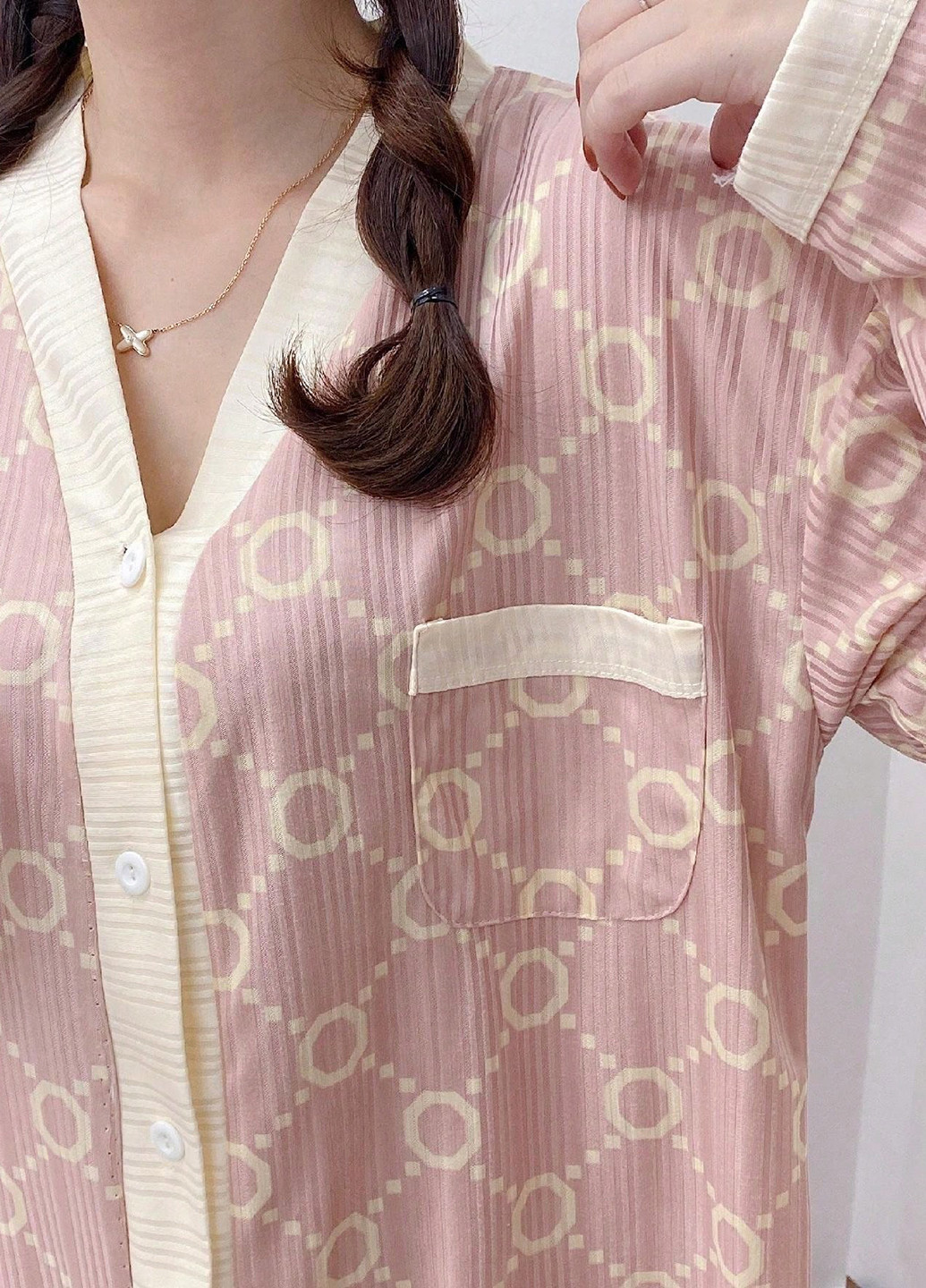 Розовая всесезон пижама (рубашка, брюки) рубашка + брюки SHEIN