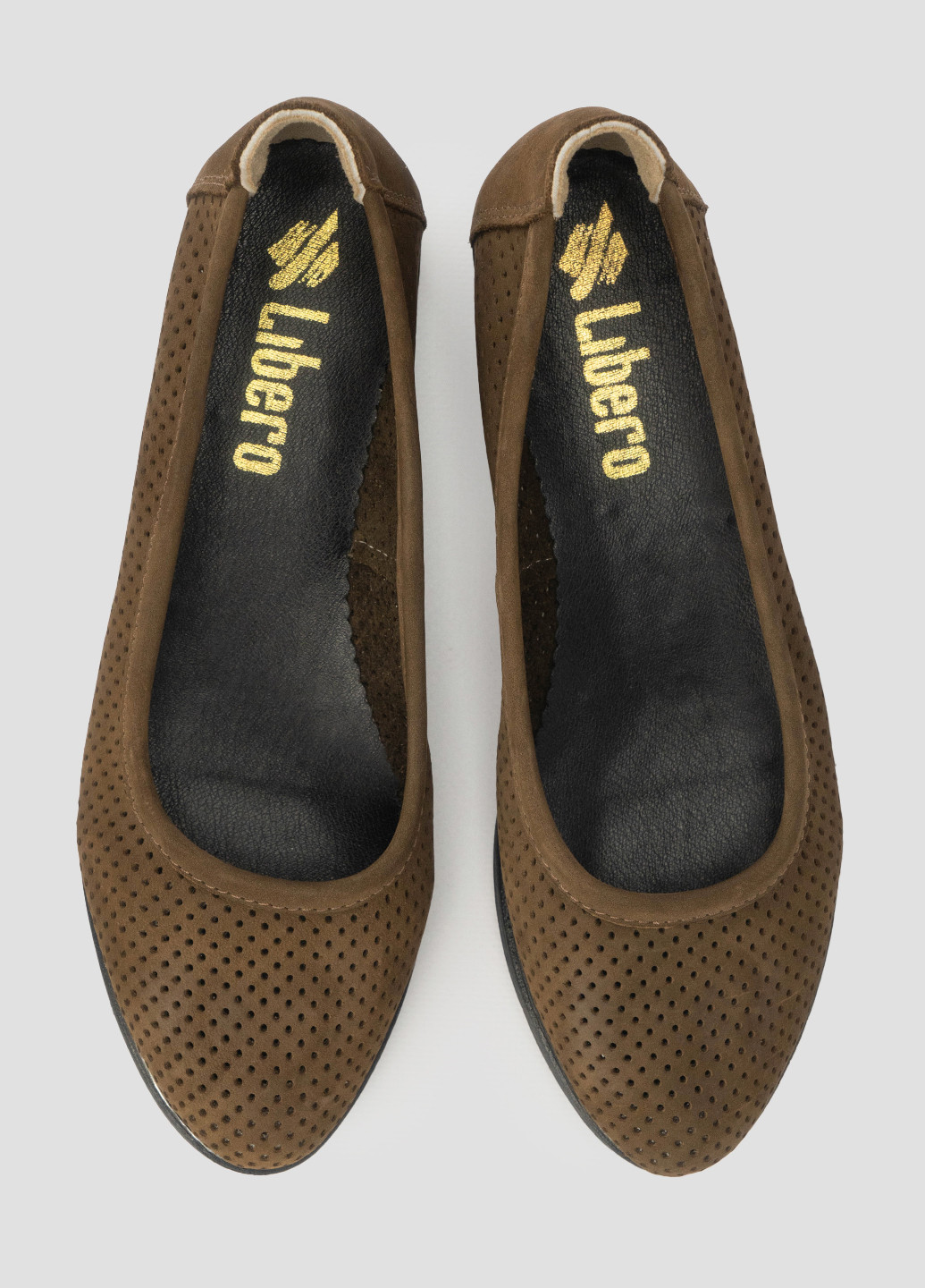 Женские балетки Libero | коричневые однотонные перфорация натуральный нубук (299501198)