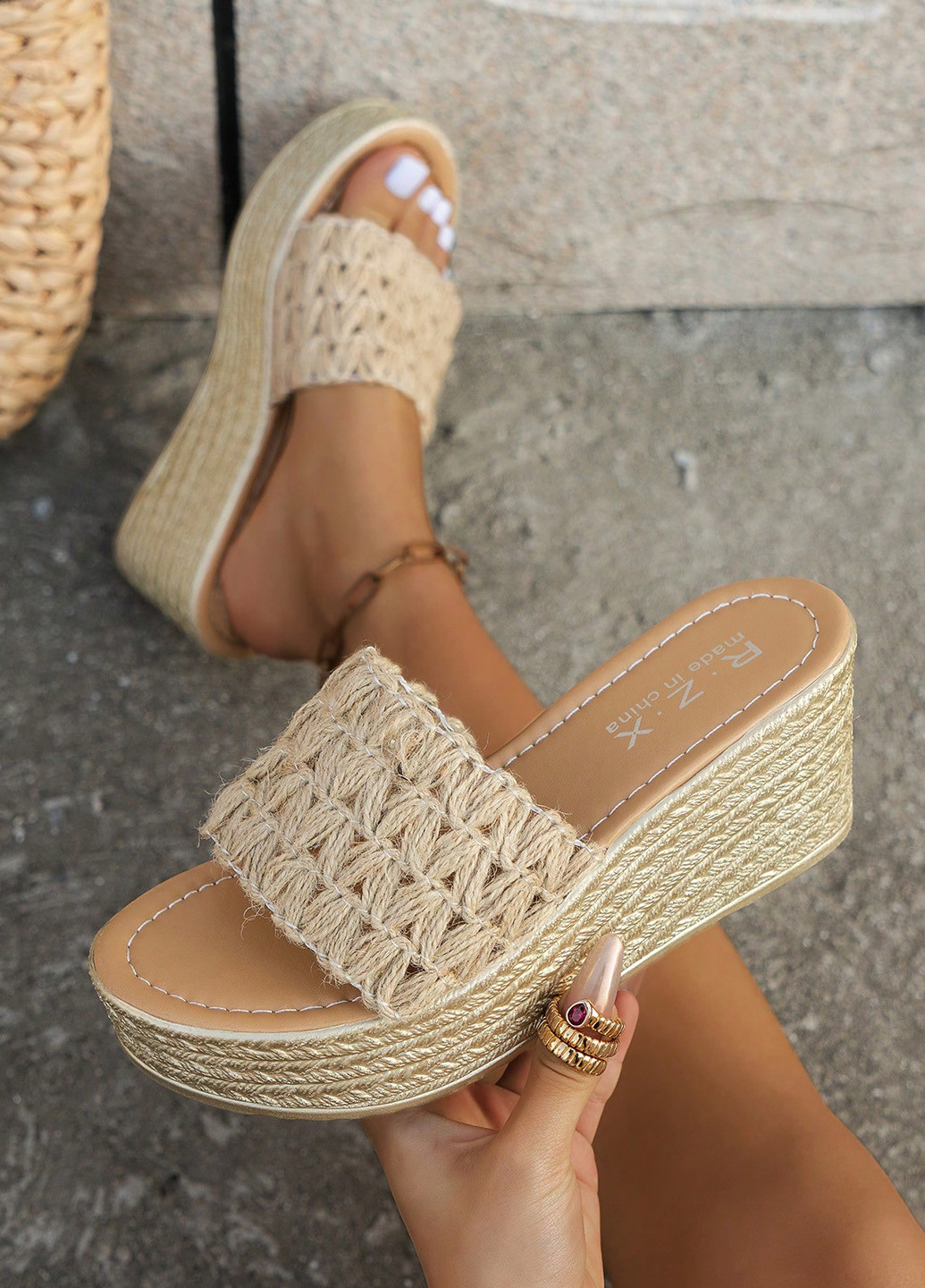 Светло-бежевые босоножки SHEIN плетение