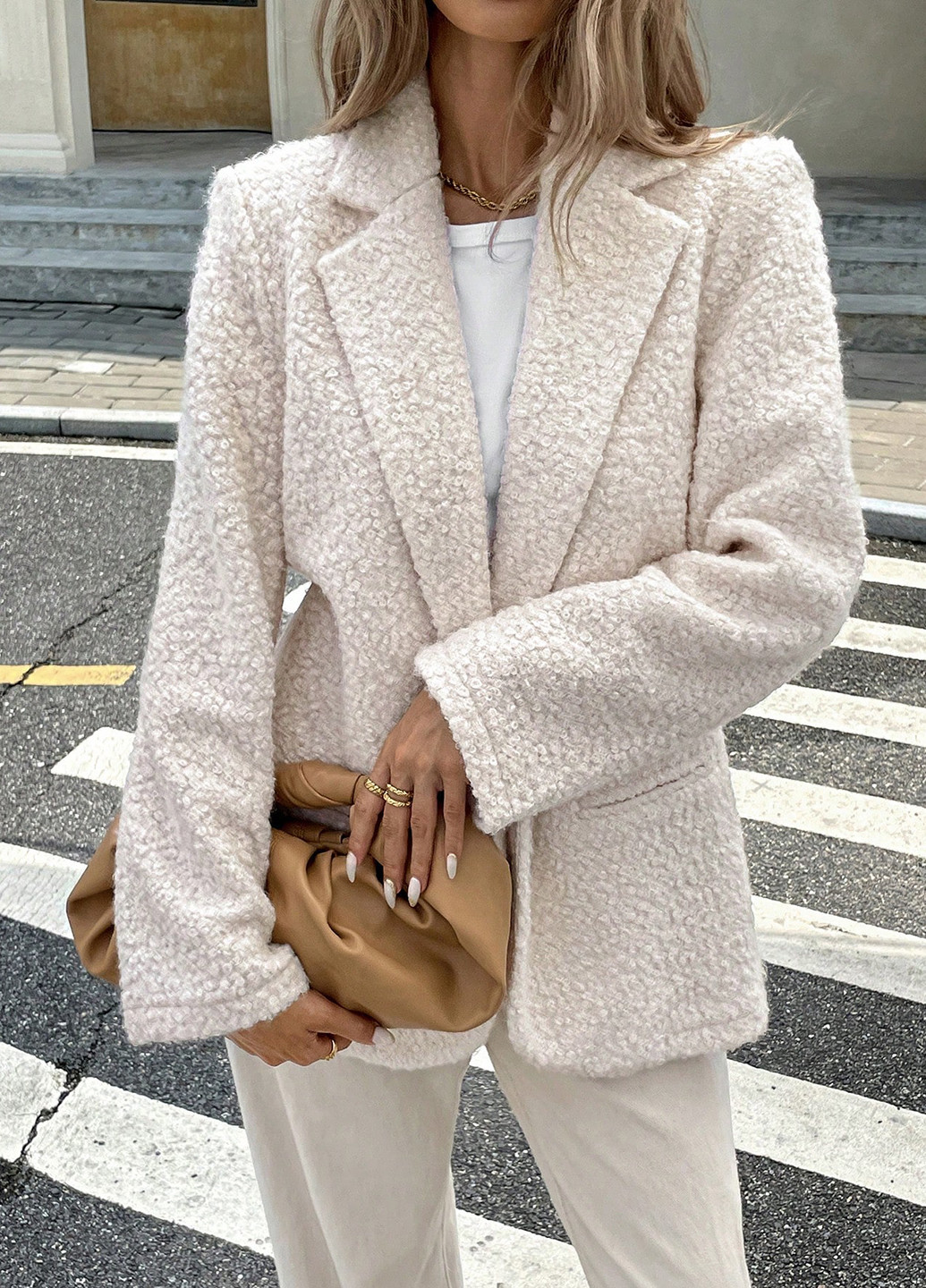 Бежевый женский жакет SHEIN однотонный - демисезонный