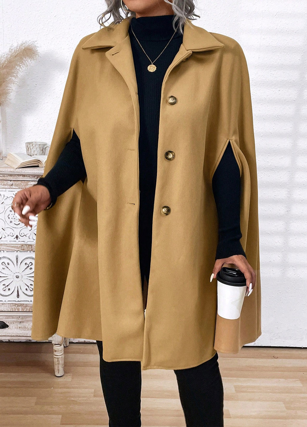 Світло-коричневе демісезонне Пальто кейп SHEIN