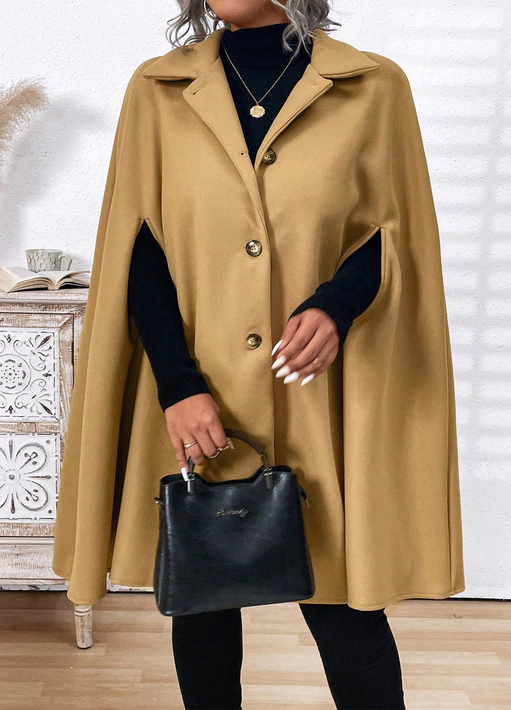 Світло-коричневе демісезонне Пальто кейп SHEIN