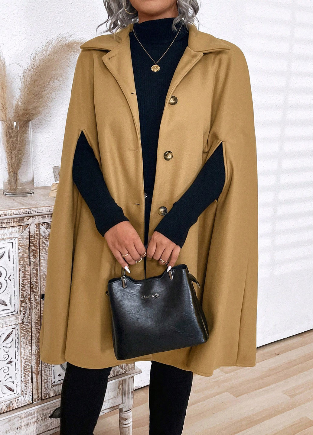 Світло-коричневе демісезонне Пальто кейп SHEIN