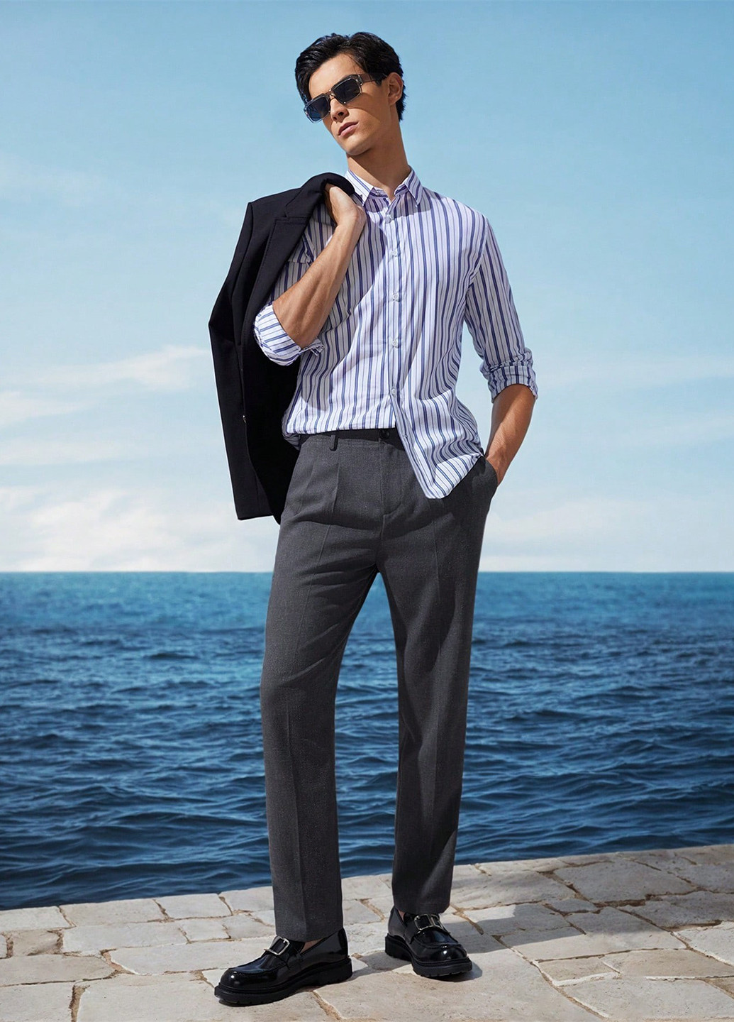 Темно-серые кэжуал, классические демисезонные прямые брюки SHEIN