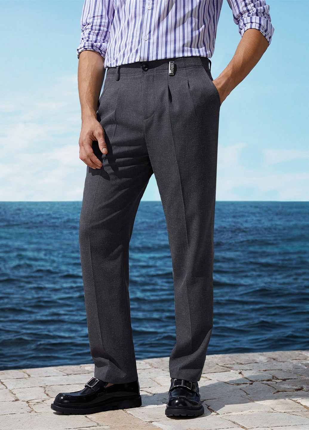 Темно-серые кэжуал, классические демисезонные прямые брюки SHEIN