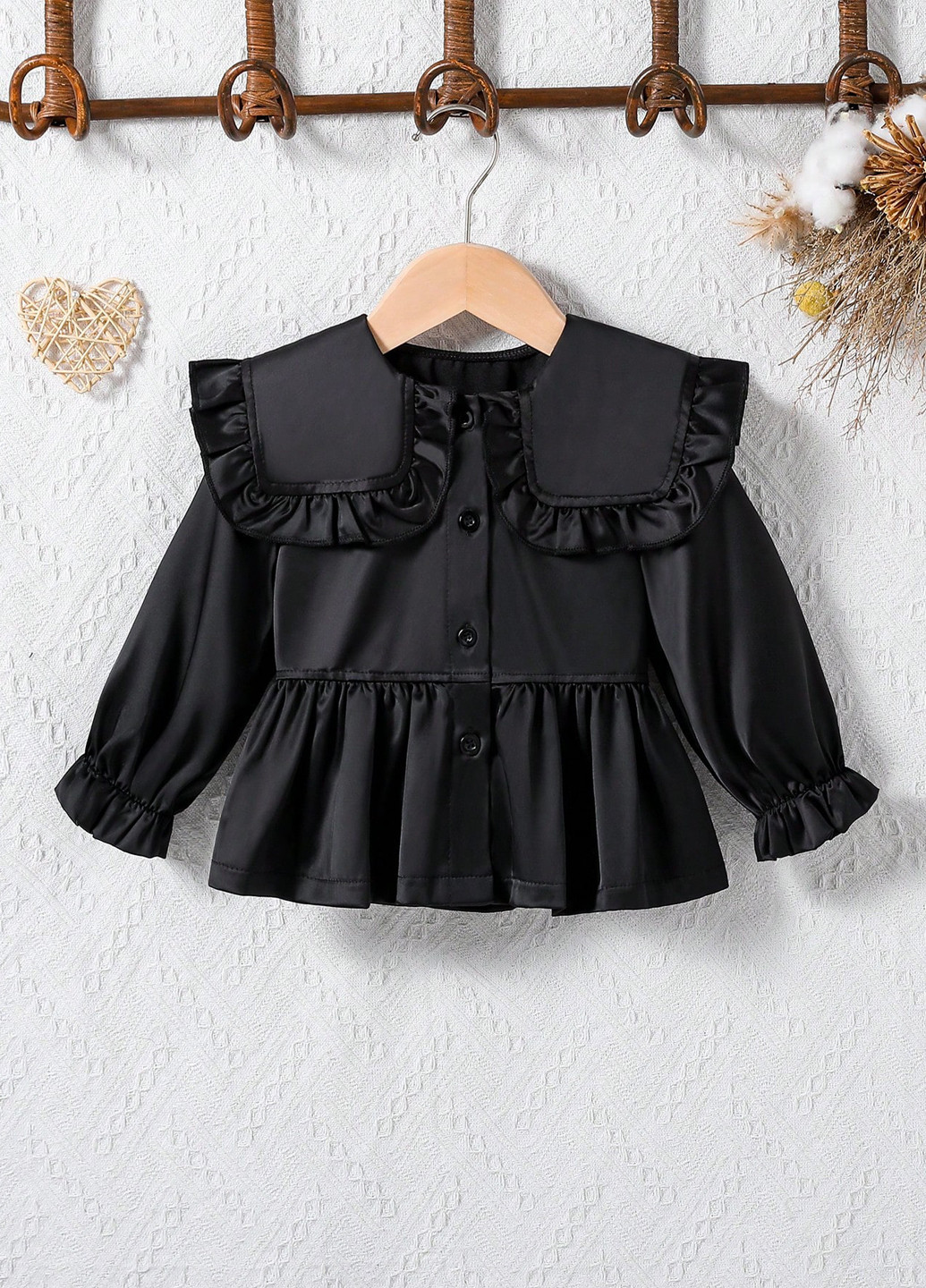 Черная однотонная блузка с баской SHEIN демисезонная