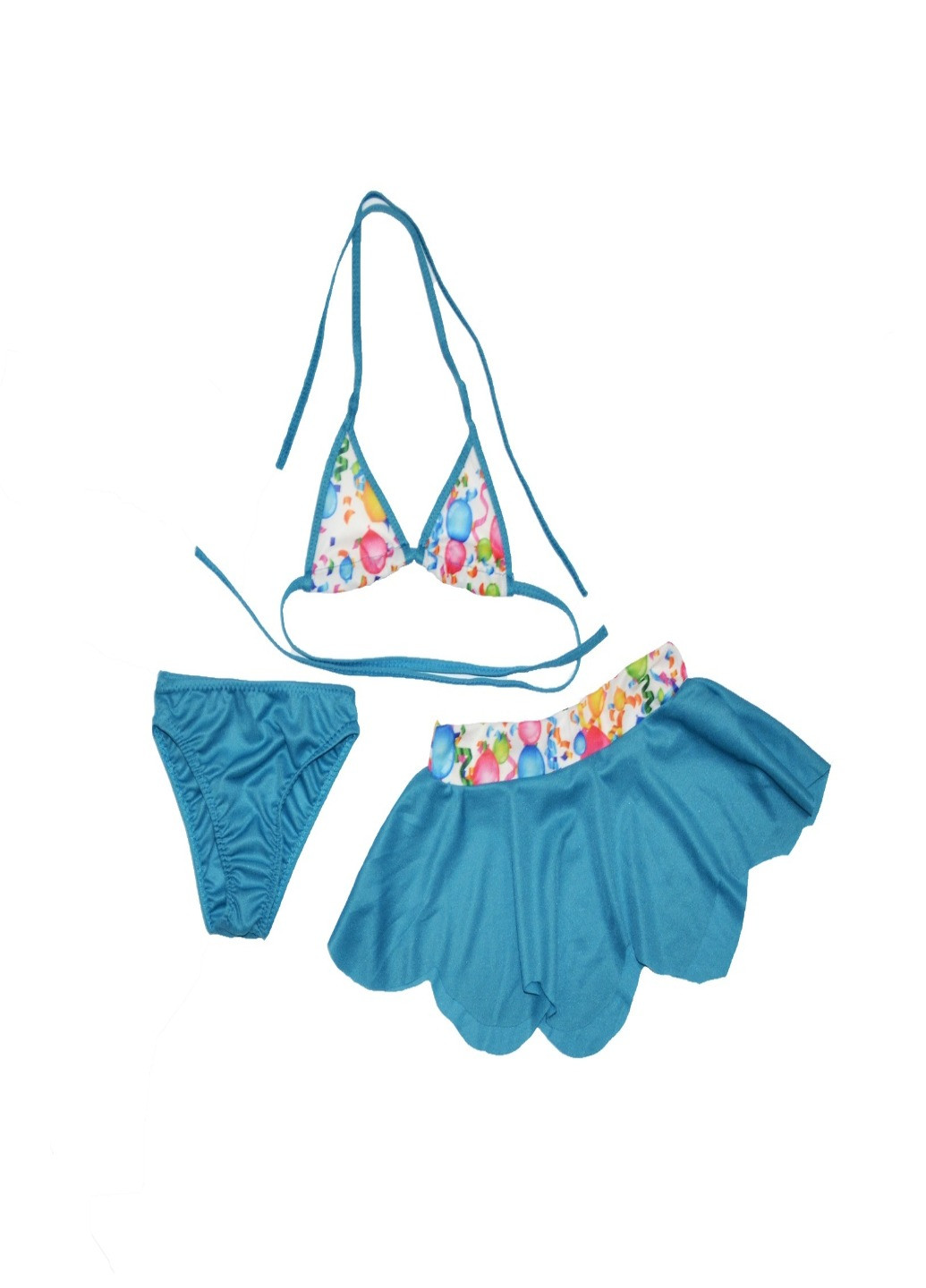 Синий летний купальник-тройка (лиф, трусики, юбка) раздельный Payes