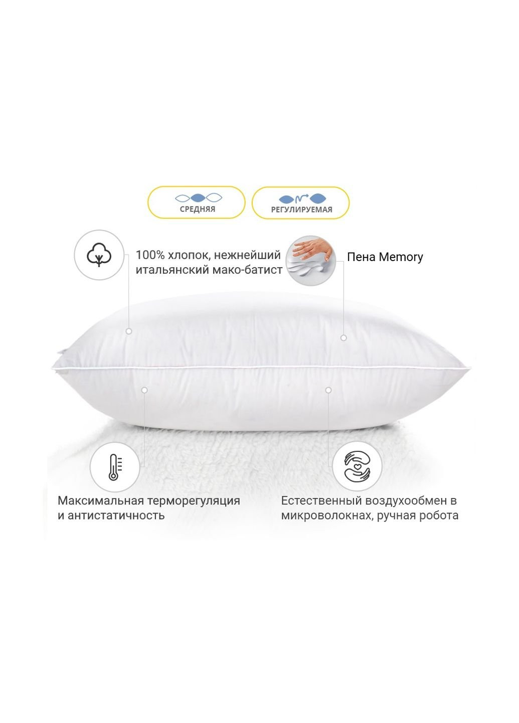 Подушка 1499 Luxury Exclusive memory effekt Середня 70х70 см (2200001540736) Mirson (254081255)