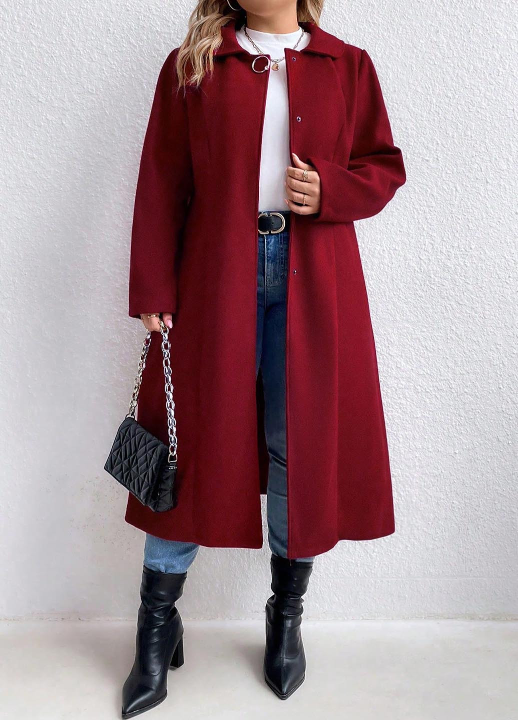 Бордовое демисезонное Пальто SHEIN