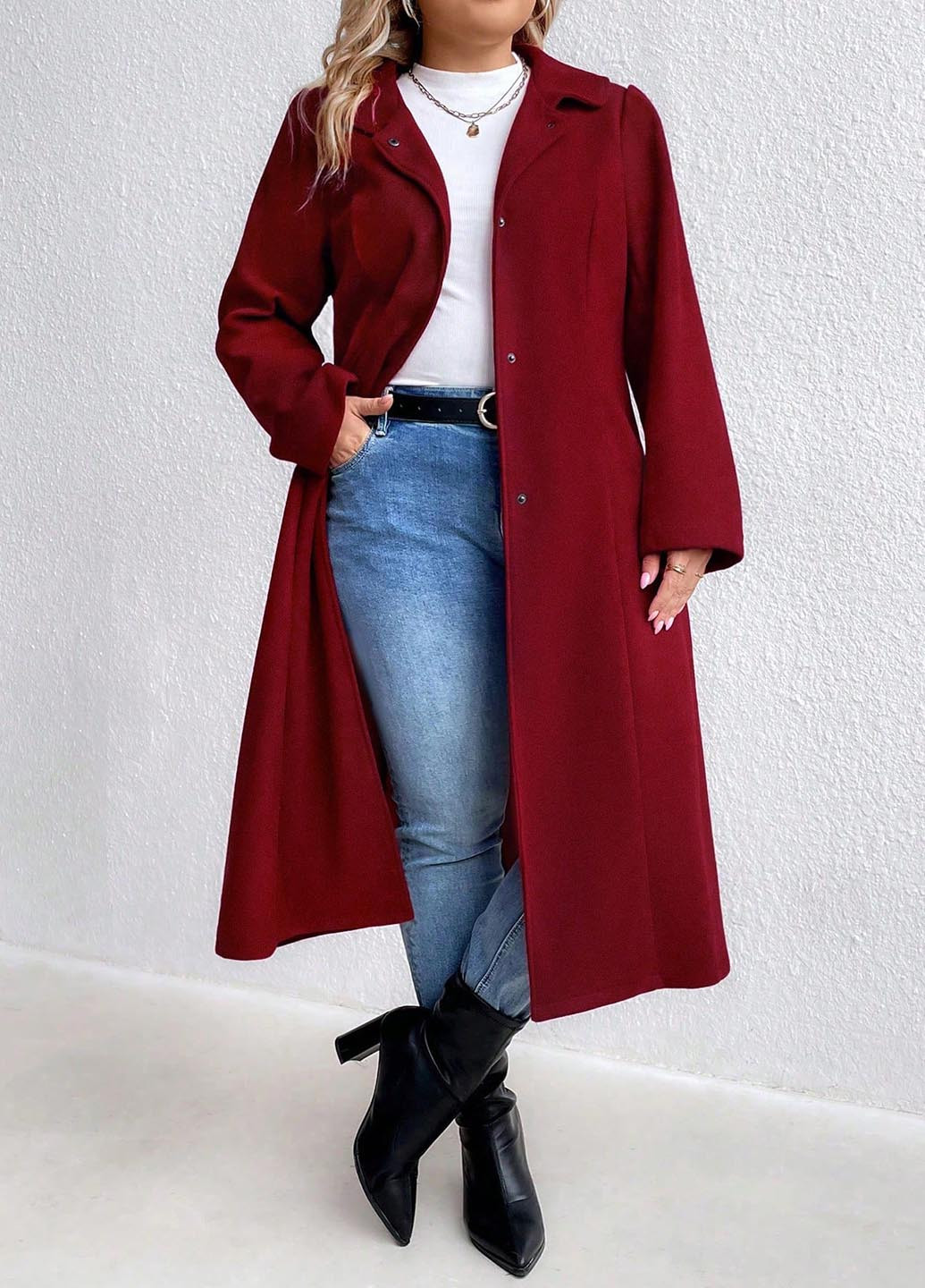 Бордовое демисезонное Пальто SHEIN