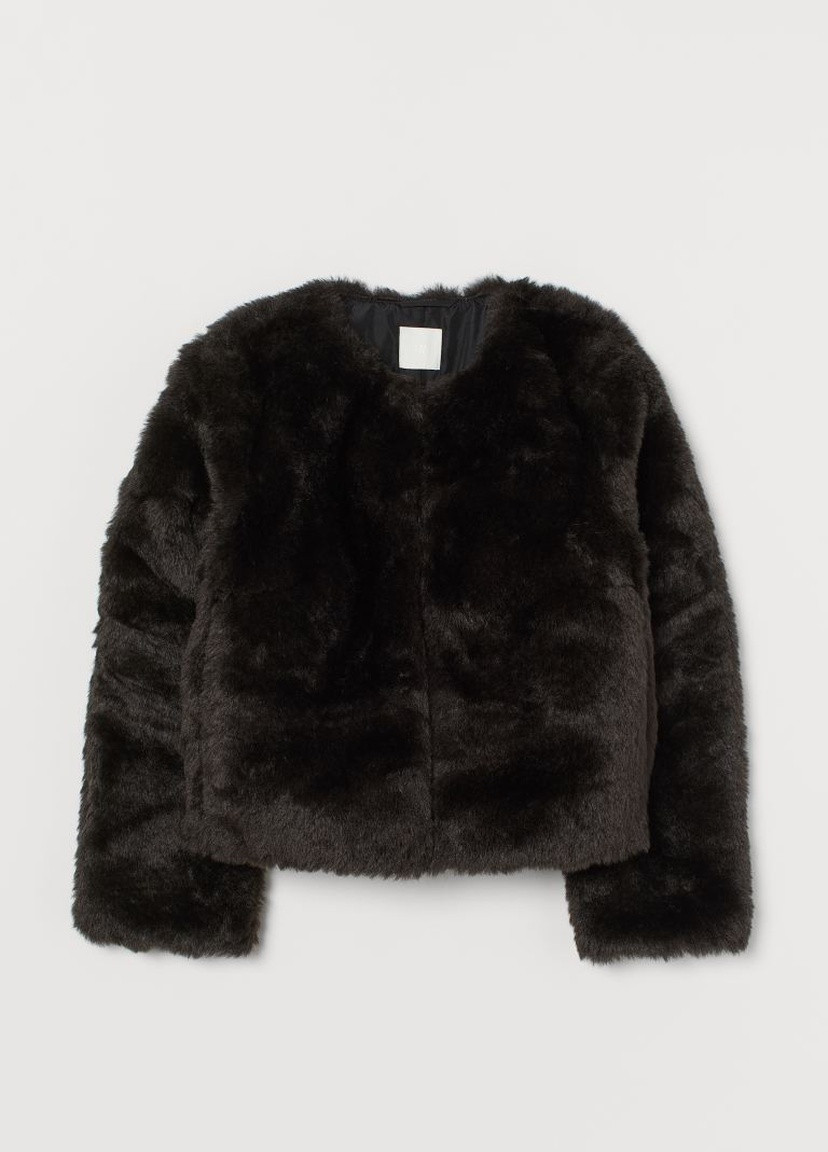 Черная зимняя куртка из искусственного меха черный H&M