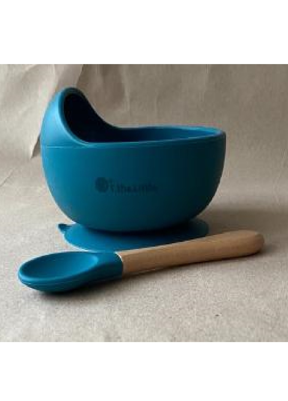Детская силиконовая миска тарелка посуда для детей на присоске с ложкой (6741253-Т) Тёмно-синяя Francesco Marconi (251339190)