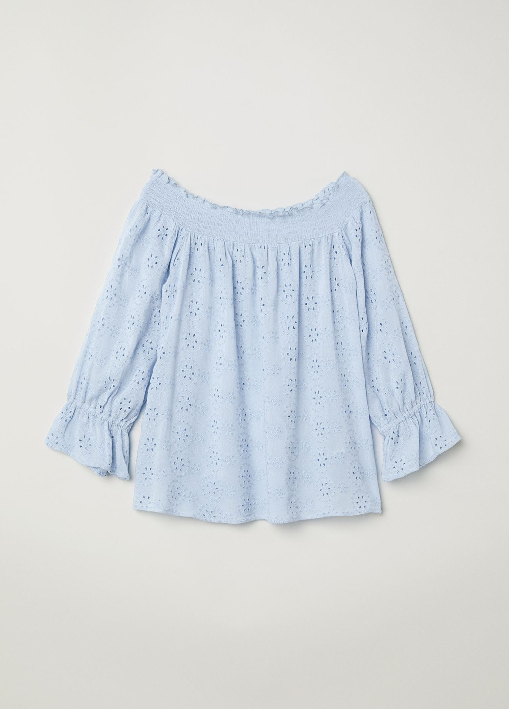 Голубая летняя блузка с открытыми плечами H&M