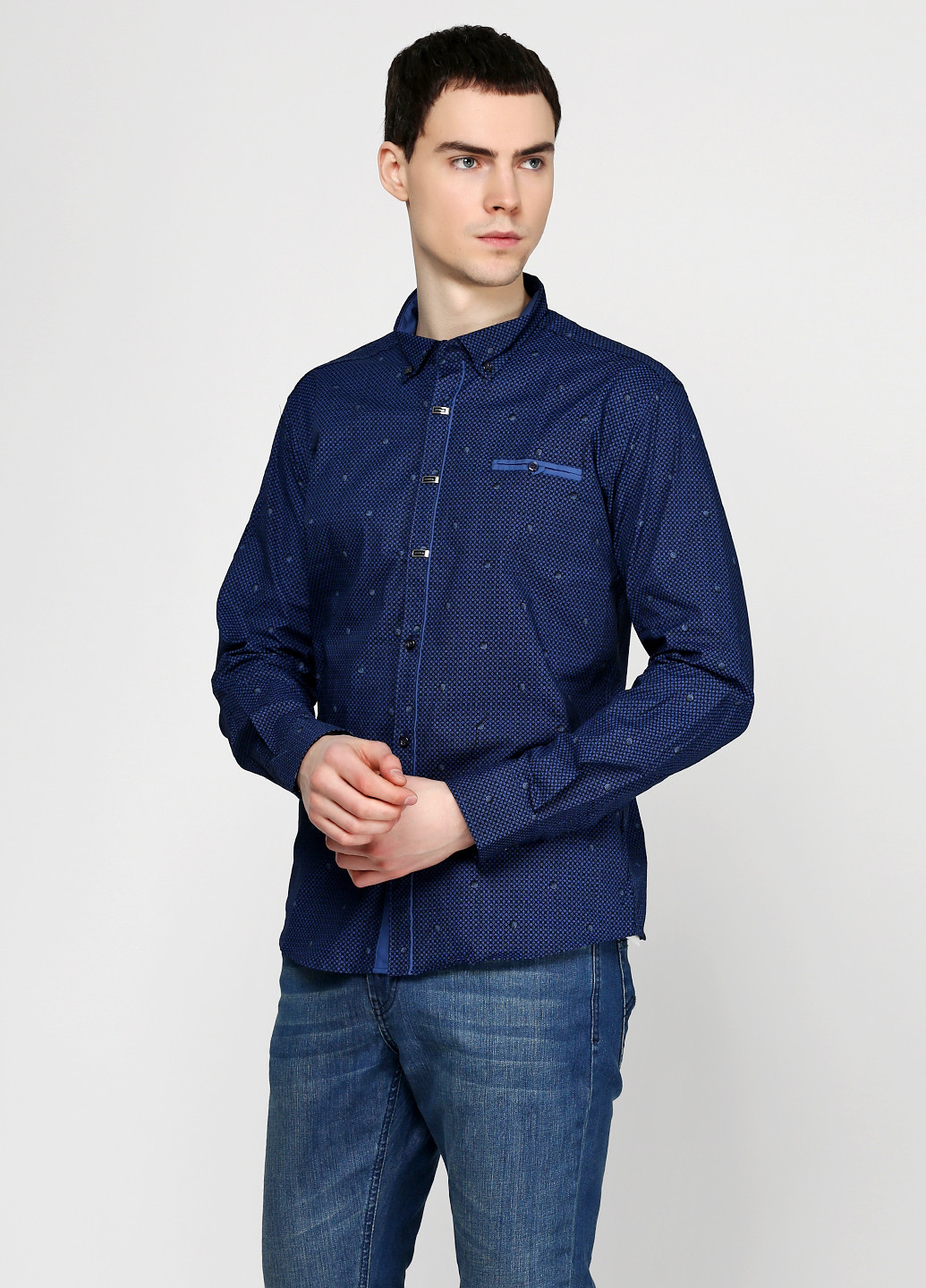Темно-синяя кэжуал рубашка с рисунком RECOBA с длинным рукавом