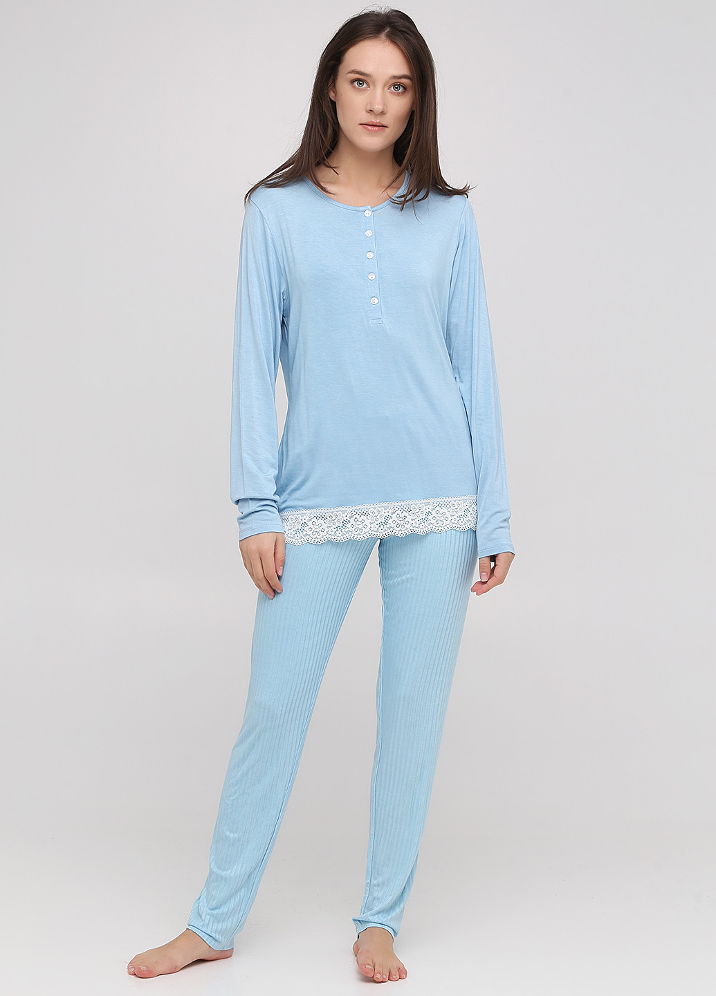 Голубая всесезон пижама (лонгслив, брюки) лонгслив + брюки SieLei