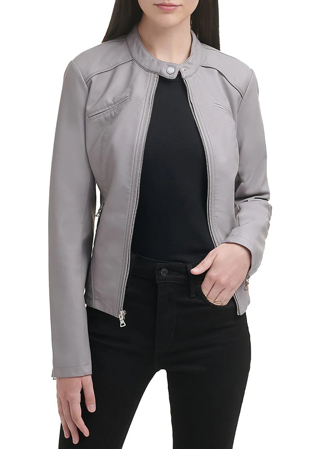 Сіра демісезонна куртка байкерська Guess