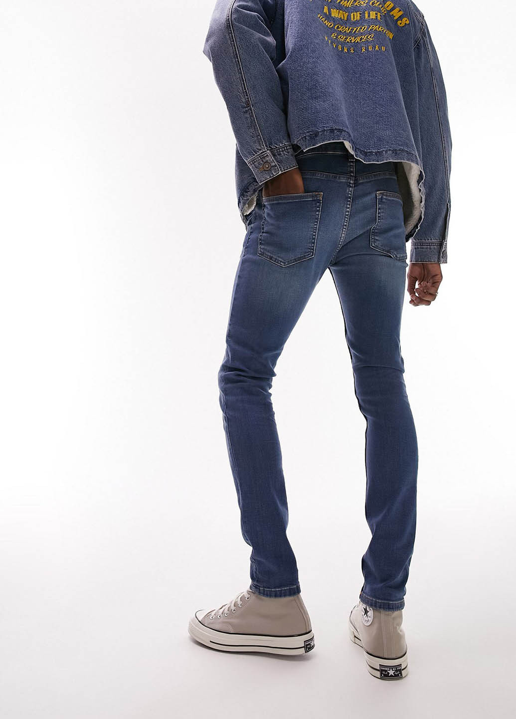 Темно-голубые демисезонные зауженные джинсы Topman