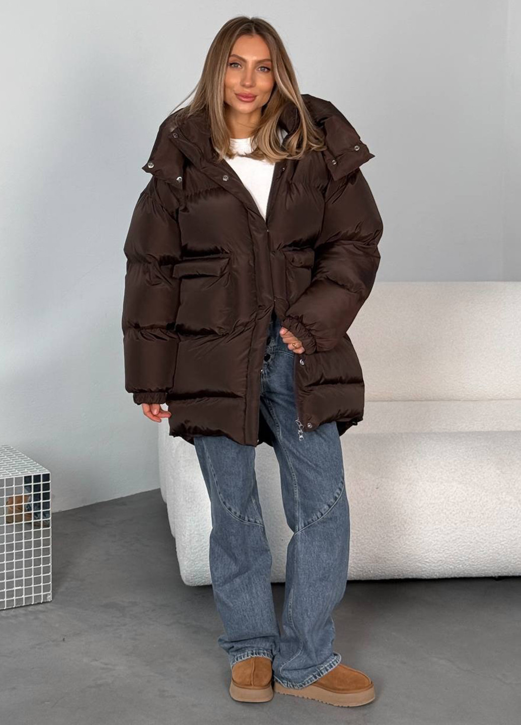 Темно-коричневий зимній Пуховик No Brand