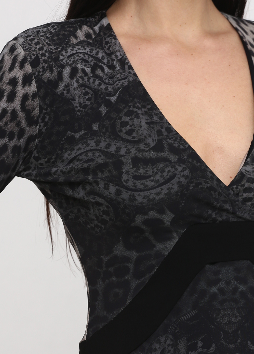 Темно-сіра кежуал сукня з довгим рукавом Roberto Cavalli з абстрактним візерунком