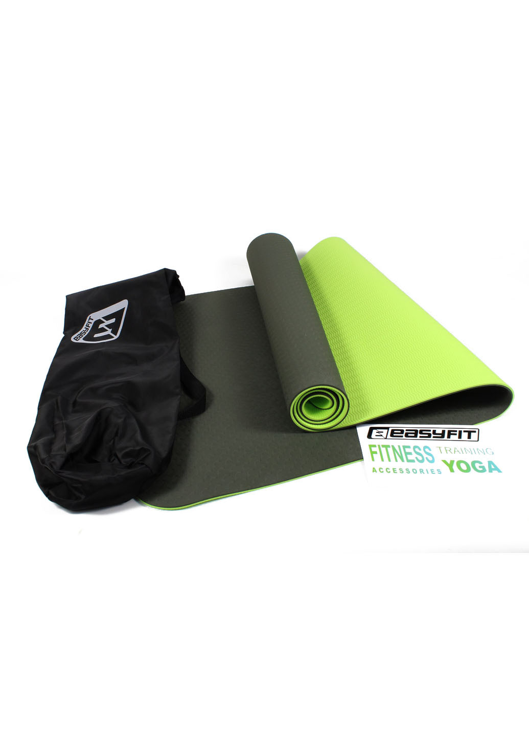 Килимок для йоги TPE + TC ECO-Friendly 6 мм темно-зелений - салатовим (мат-каремат спортивний, йогамат для фітнесу) EasyFit (237596283)
