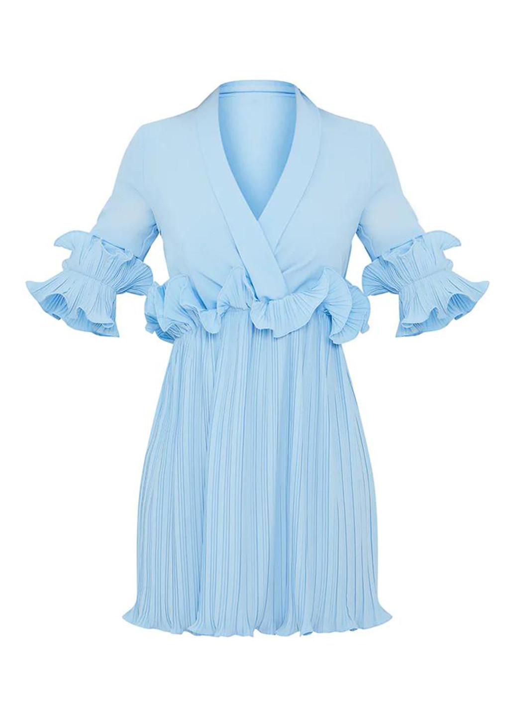 Блакитна кежуал сукня плісована, на запах PrettyLittleThing однотонна