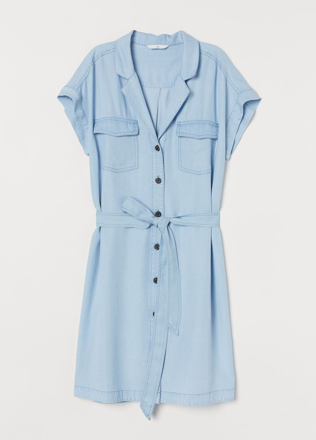 Светло-голубое кэжуал платье рубашка H&M однотонное