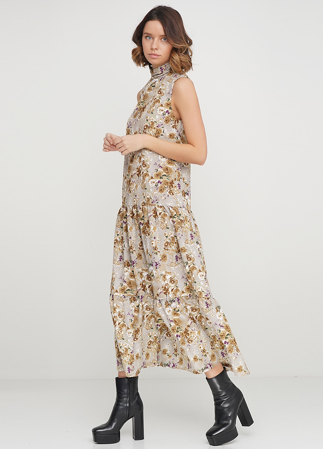 Бежевое кэжуал платье Gingier Studio с цветочным принтом