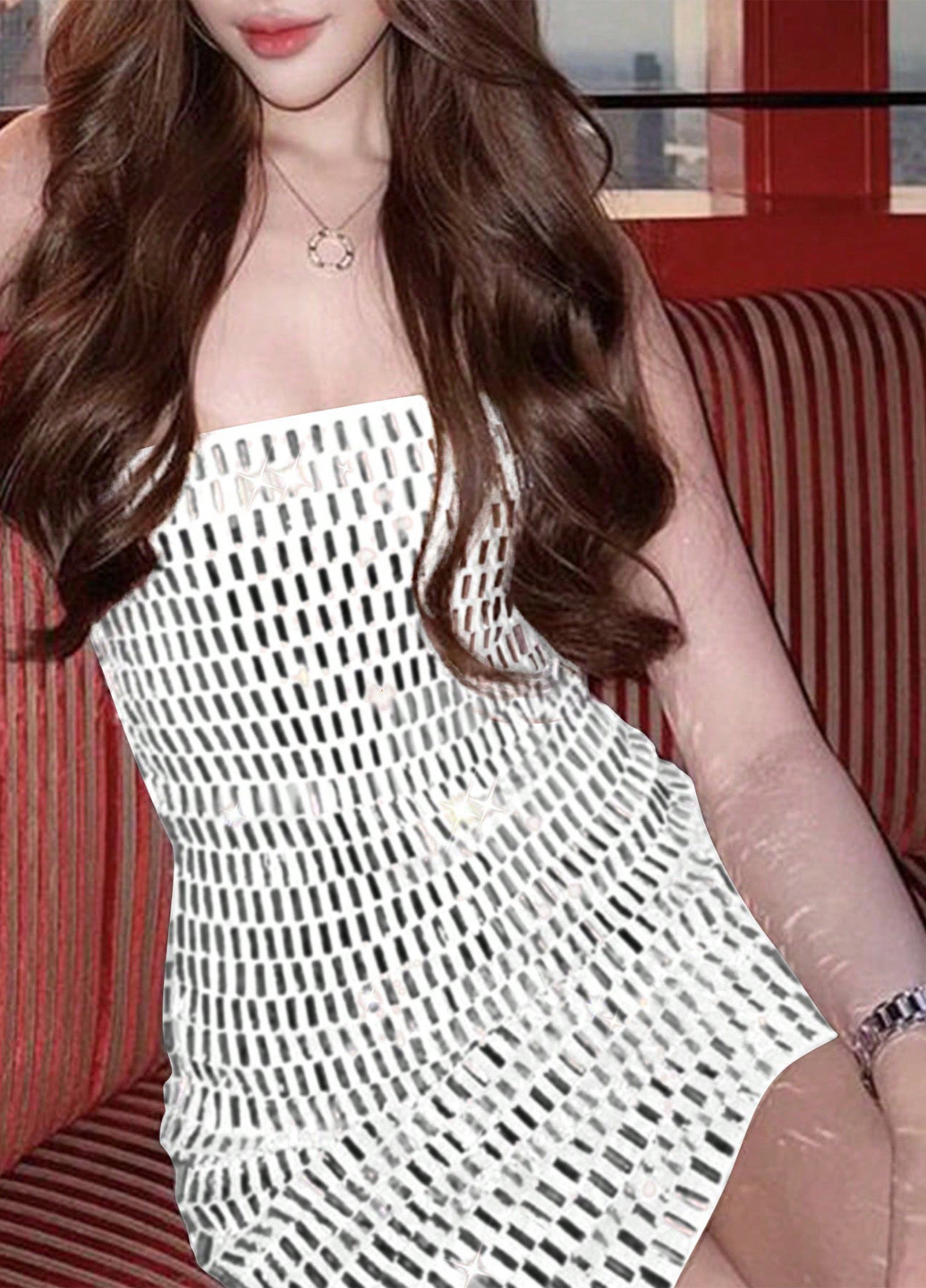 Срібна коктейльна сукня бандо SHEIN однотонна