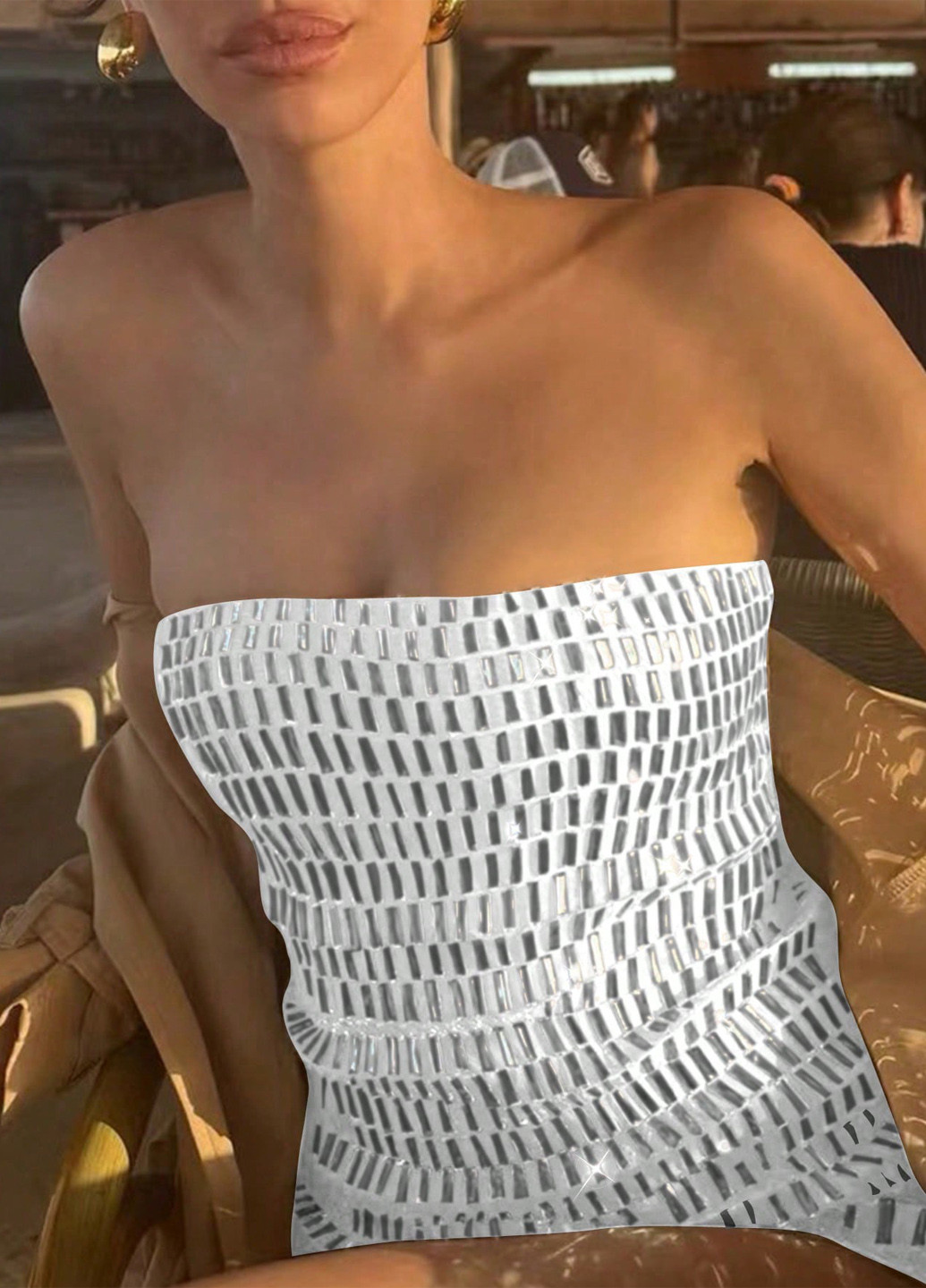 Срібна коктейльна сукня бандо SHEIN однотонна