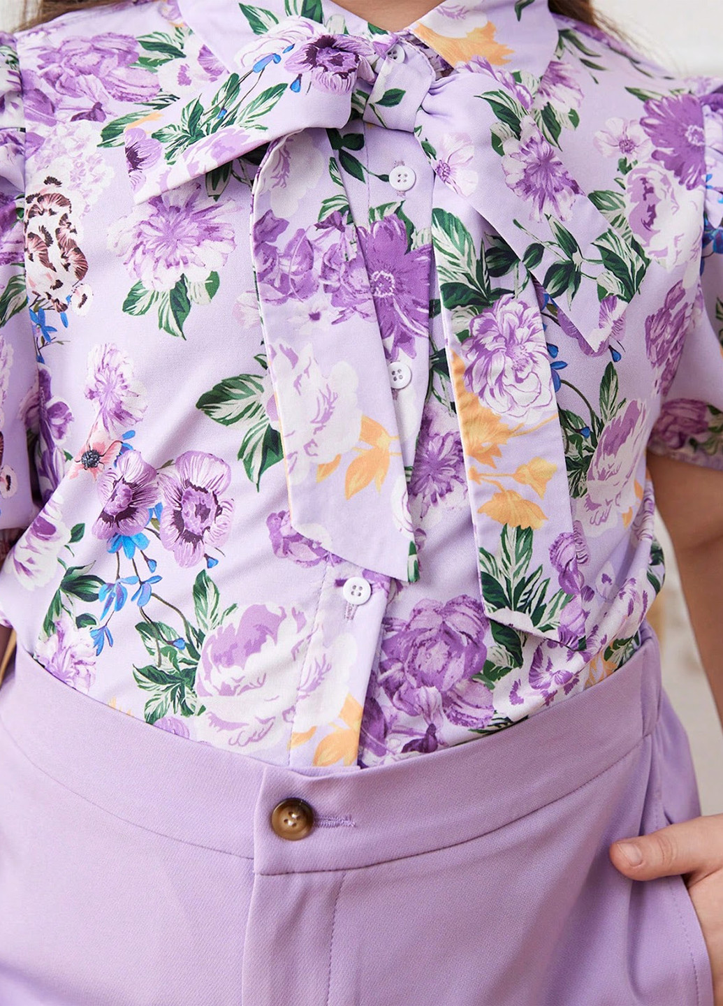 Лавандовый летний комплект (блуза, брюки) SHEIN