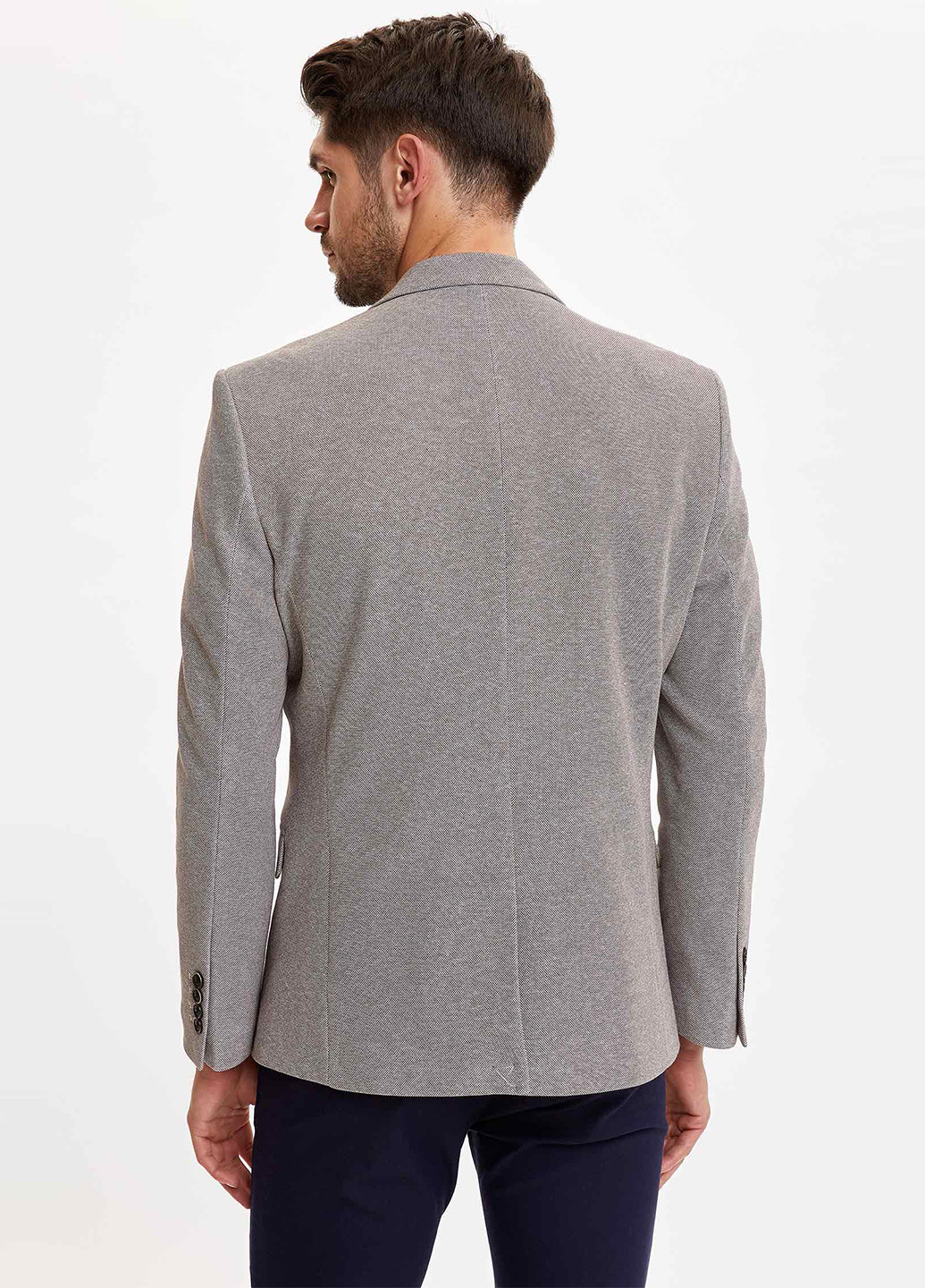 Пиджак DeFacto однобортный серо-бежевый деловой полиэстер