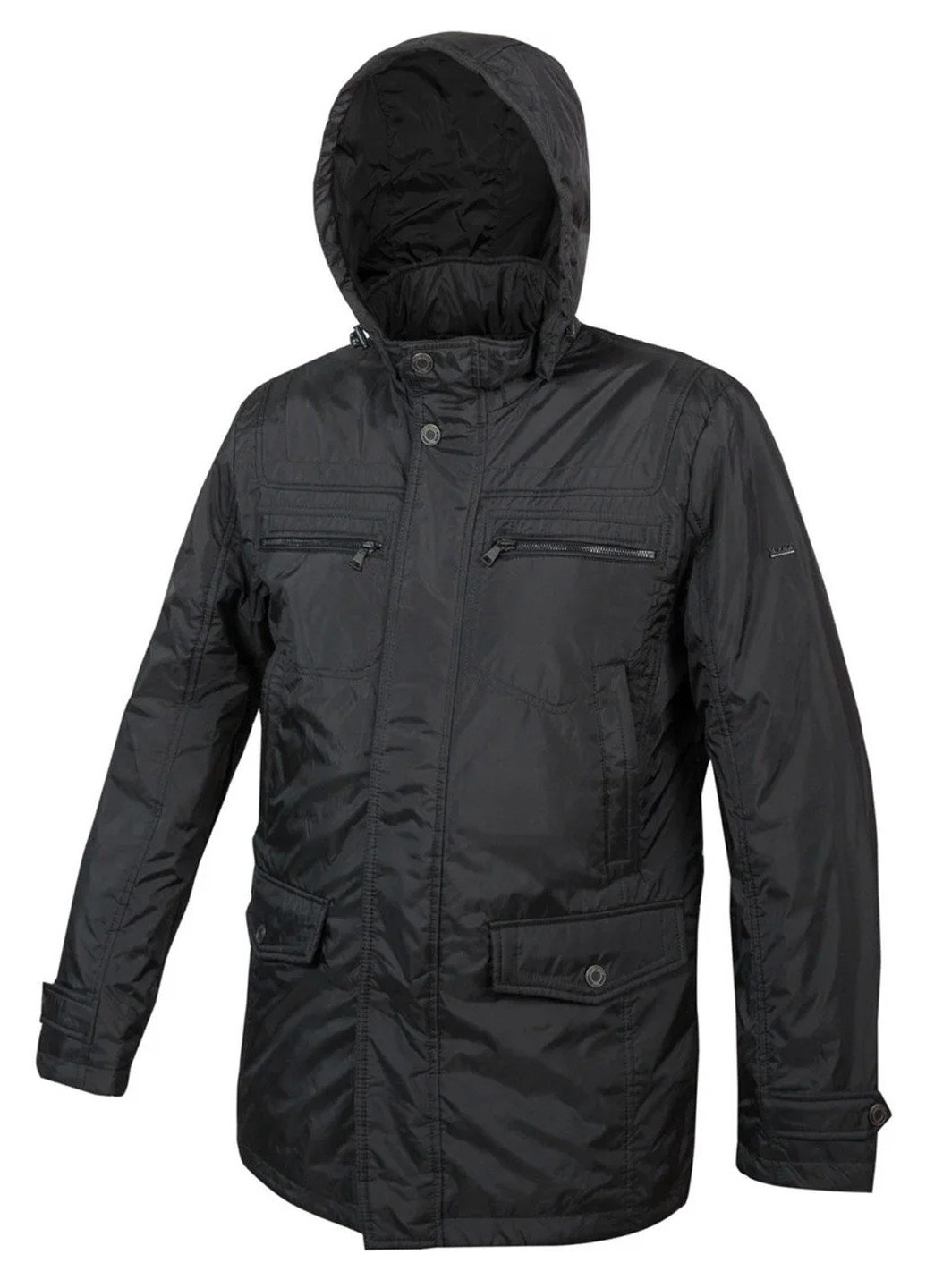 Черная демисезонная куртка демисезонная мужска длинная с капюшоном Mirage