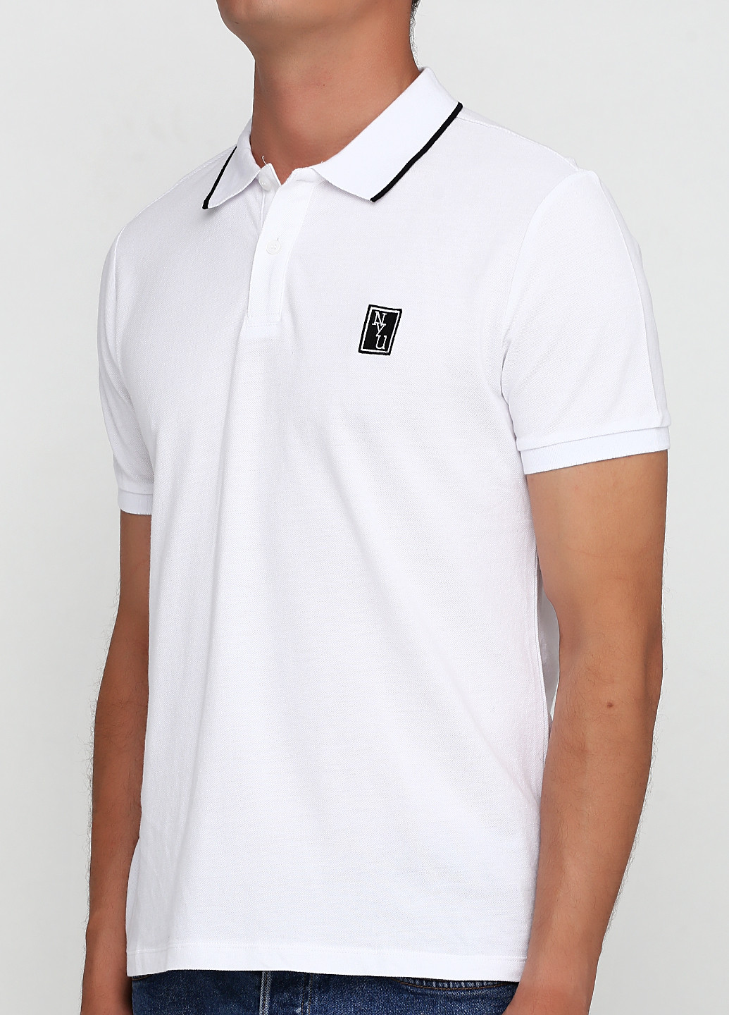Белая футболка-поло для мужчин H&M с логотипом