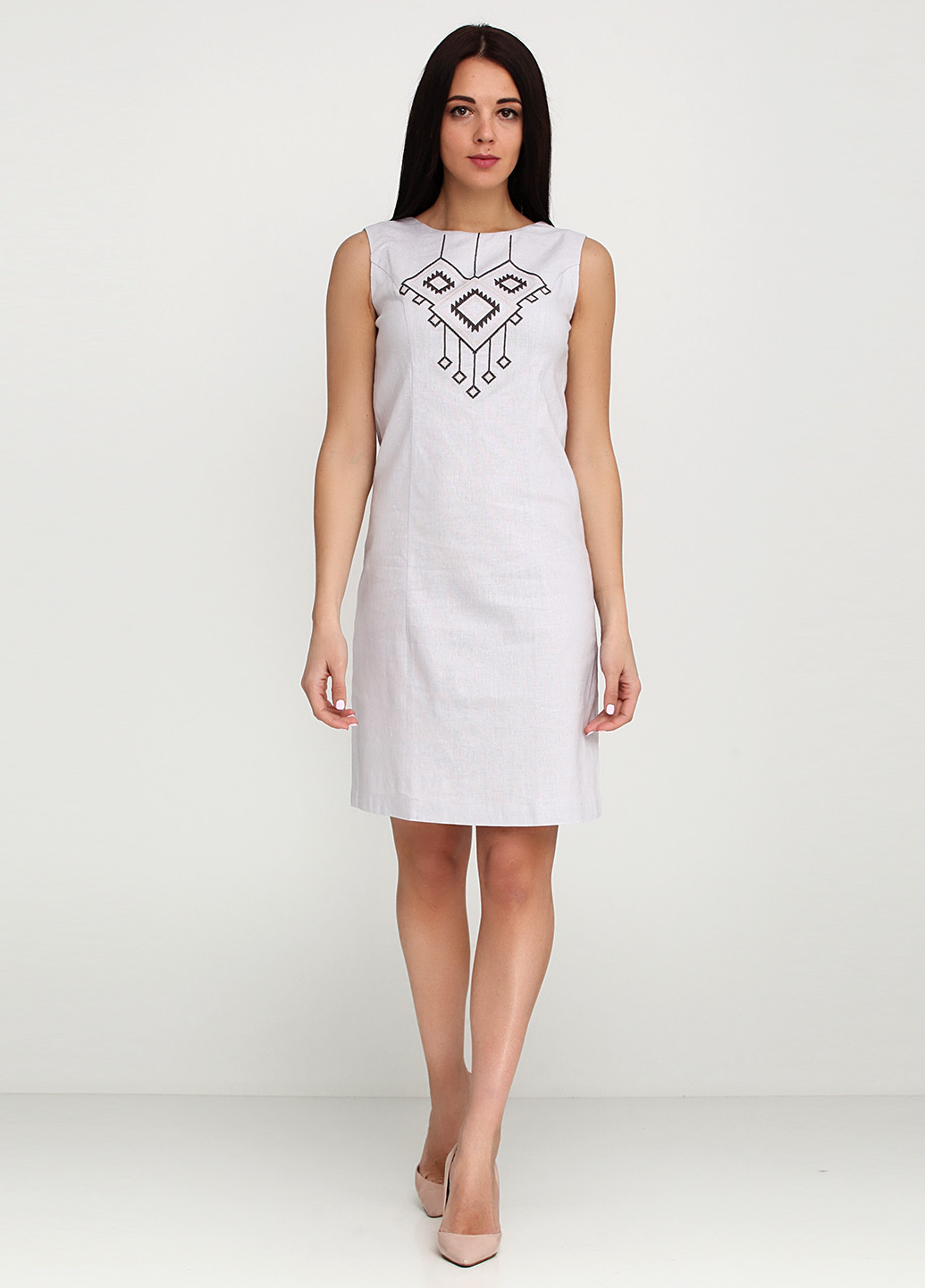 Светло-серое кэжуал платье короткое УкрМода с геометрическим узором