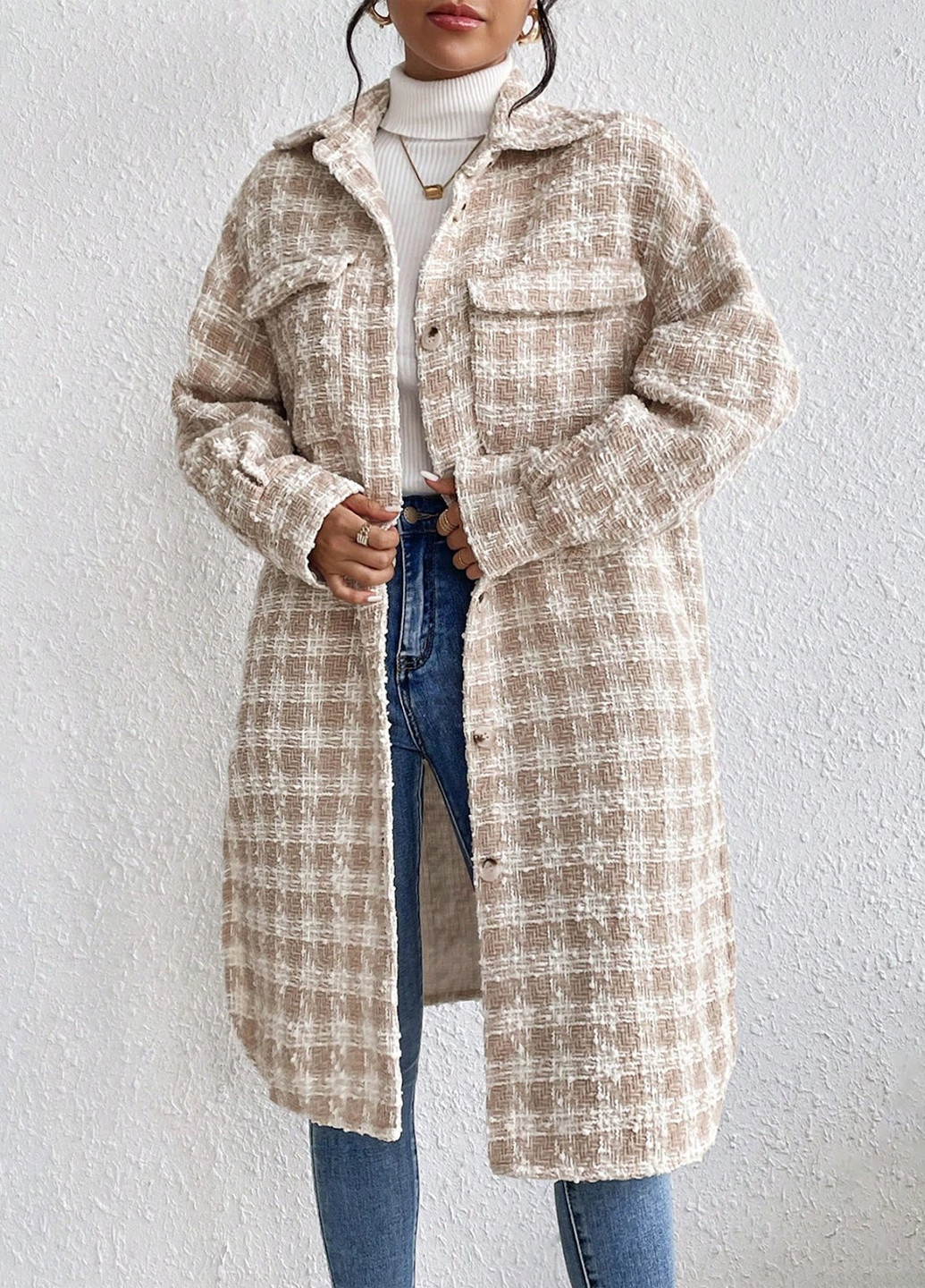 Бежеве демісезонне Пальто пальто-сорочка SHEIN