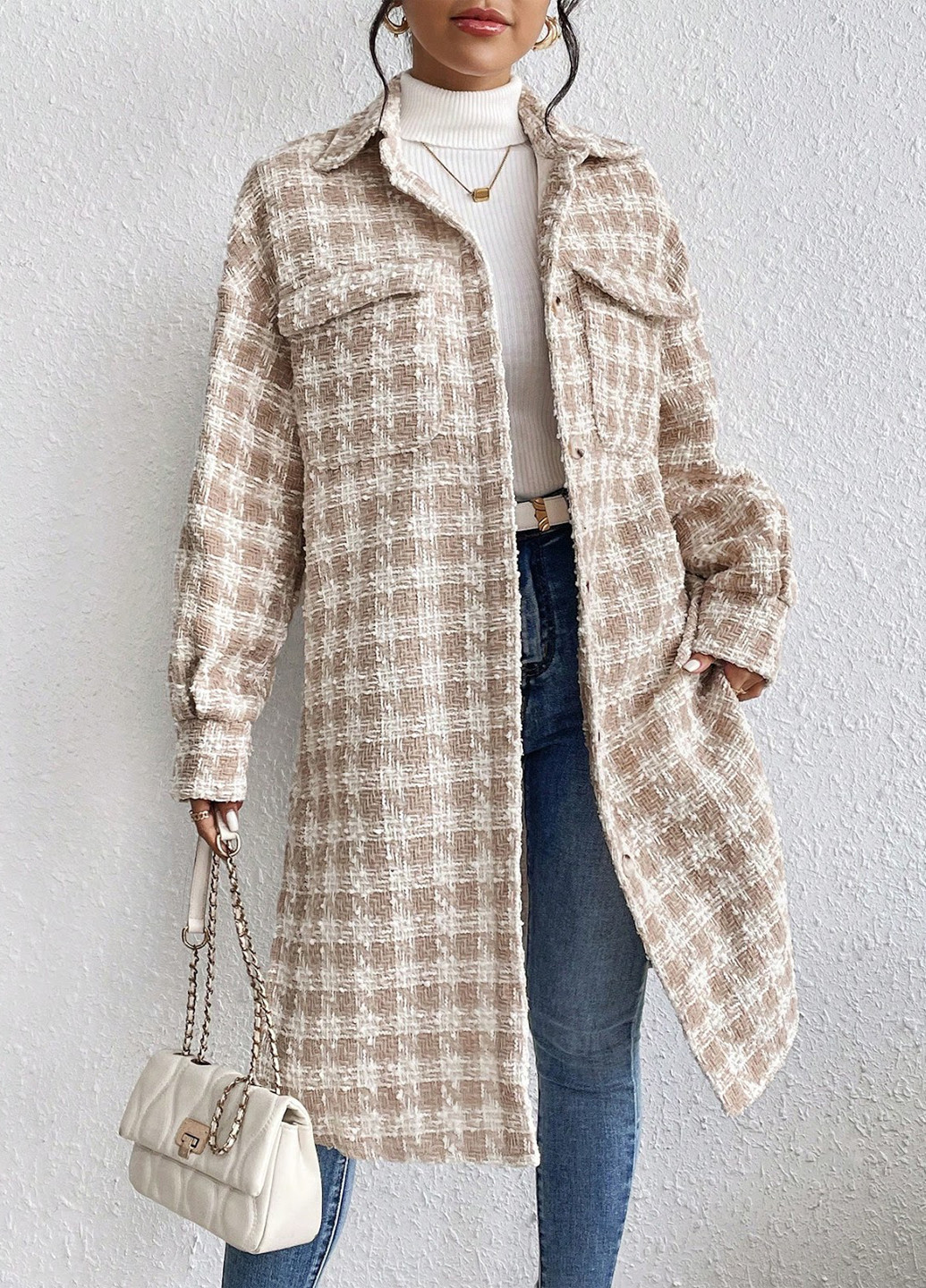 Бежеве демісезонне Пальто пальто-сорочка SHEIN