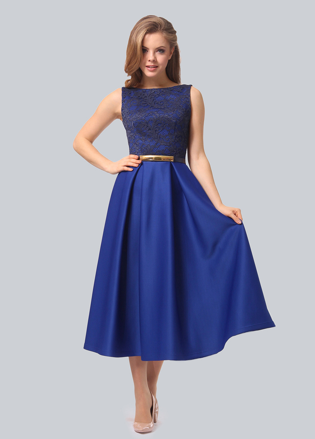 Синее коктейльное платье колокол Agata Webers
