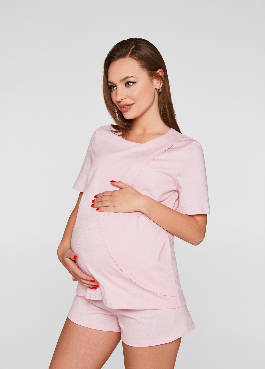 Розовая всесезон пижама для беременных и кормящих (футболка, шорты) футболка + шорты Lullababe